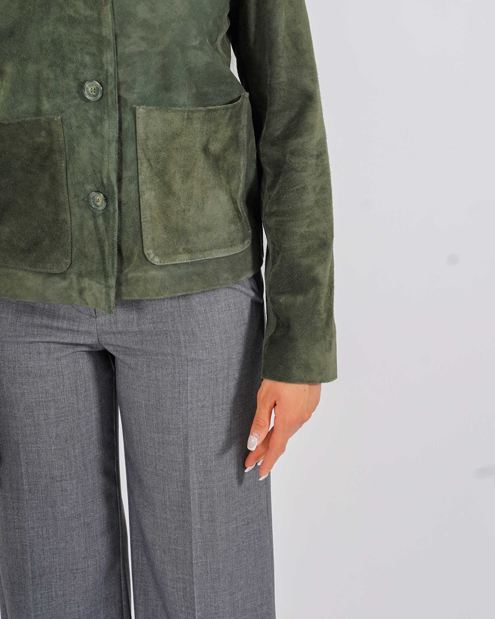 Bomber con bottoni e tasche a pattina in crosta vintage - Verna