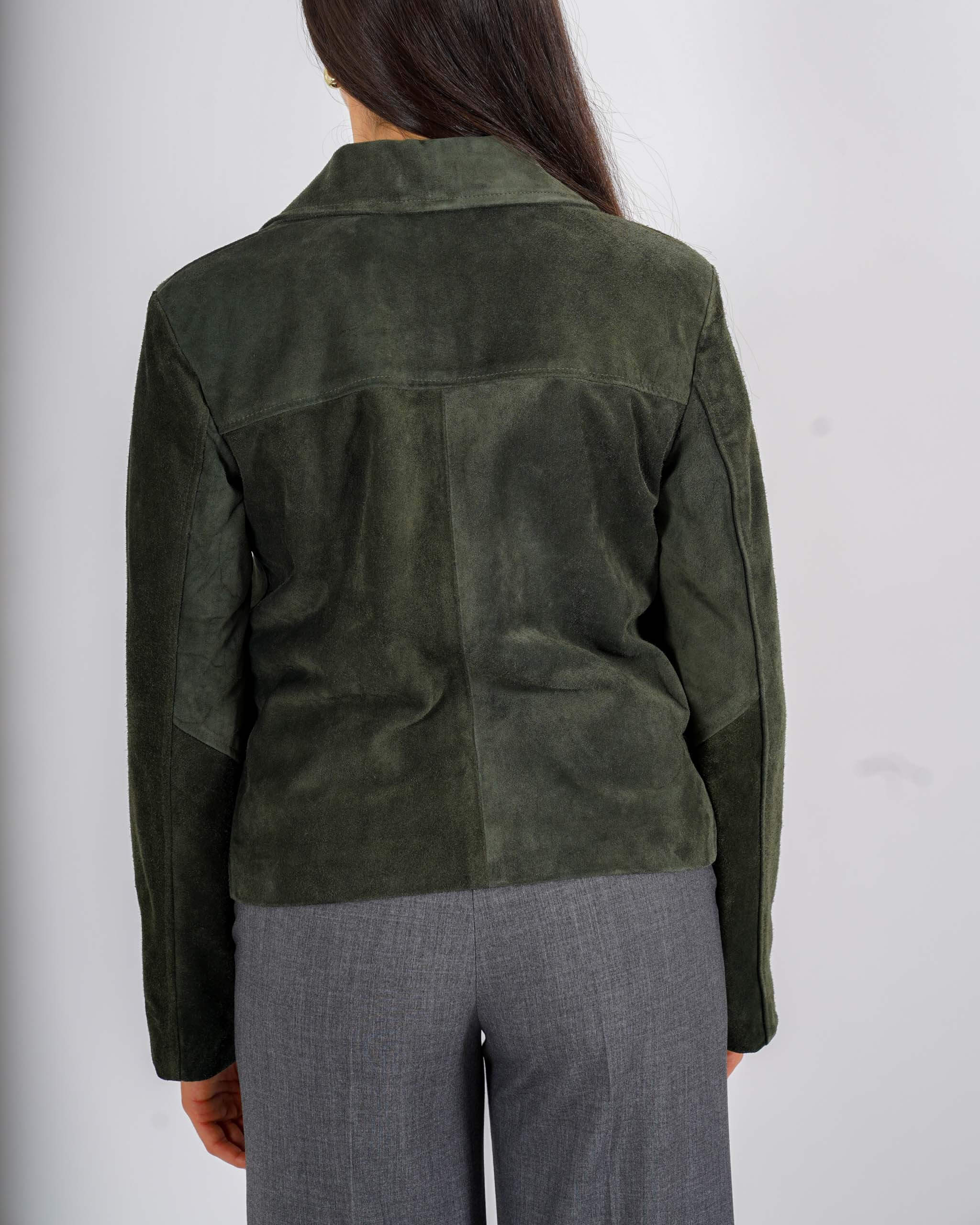 Bomber con bottoni e tasche a pattina in crosta vintage - Verna