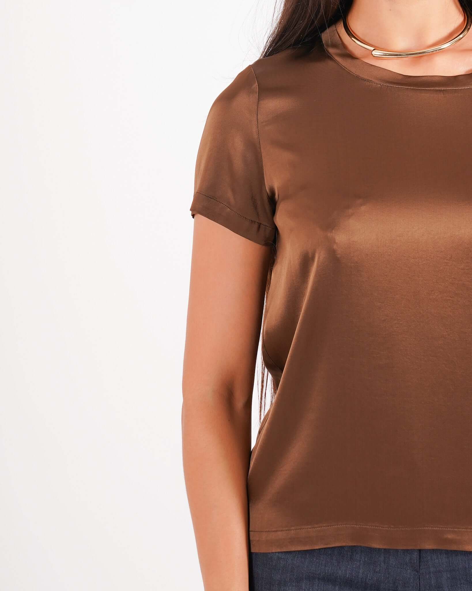 Blusa girocollo mezza manica in raso - Rewill