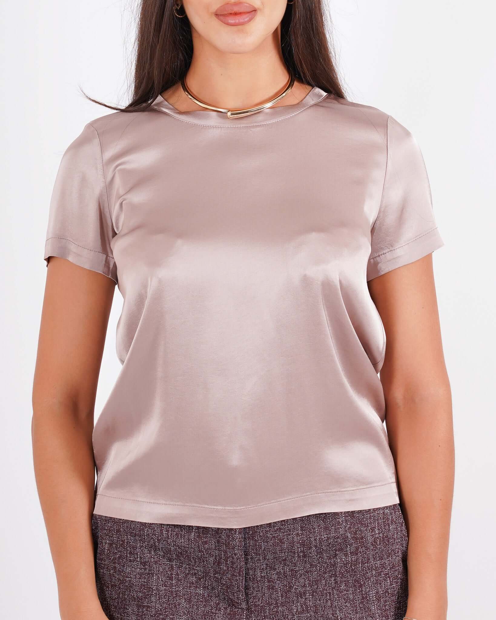 Blusa girocollo mezza manica in raso - Rewill