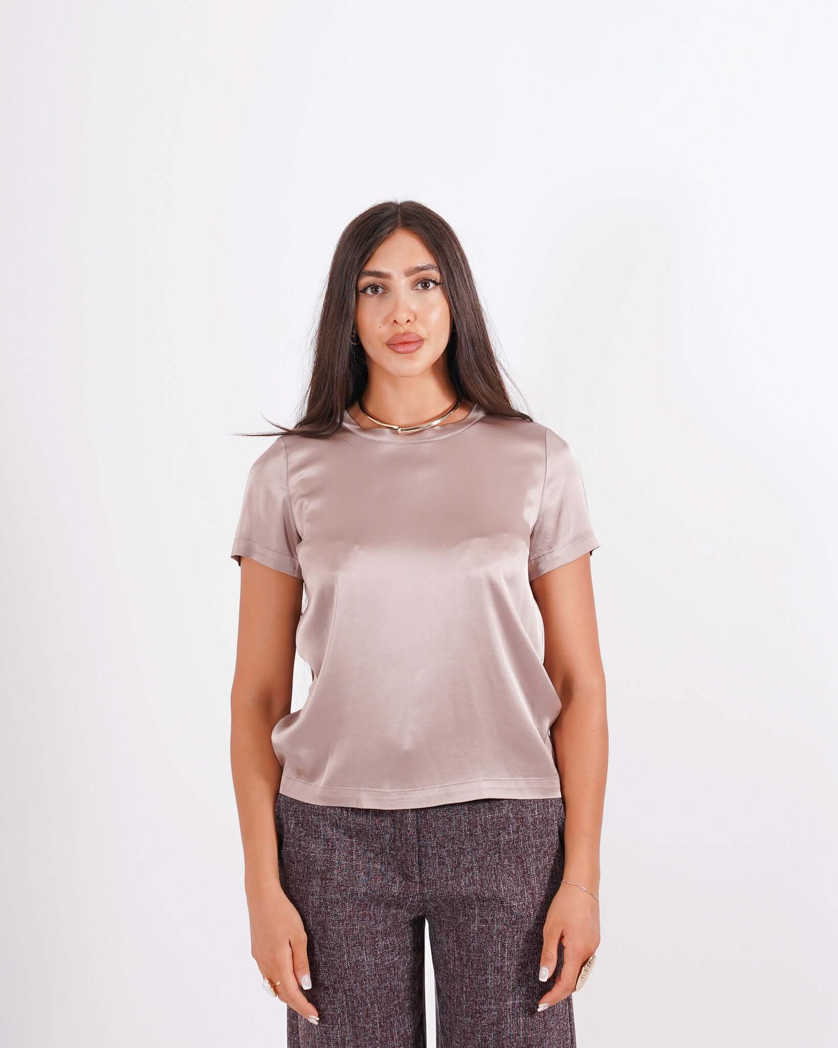 Blusa girocollo mezza manica in raso - Rewill