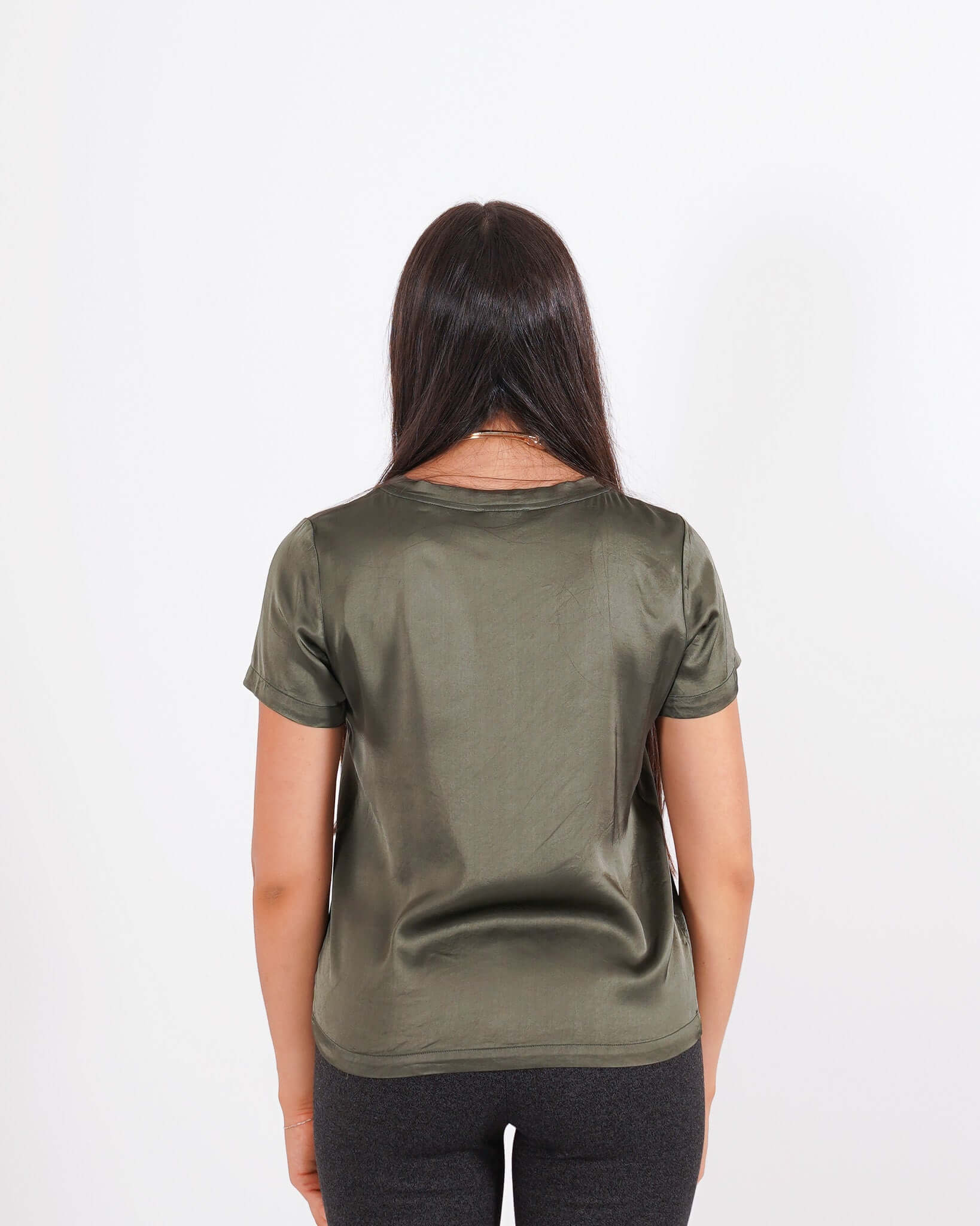 Blusa girocollo mezza manica in raso - Rewill