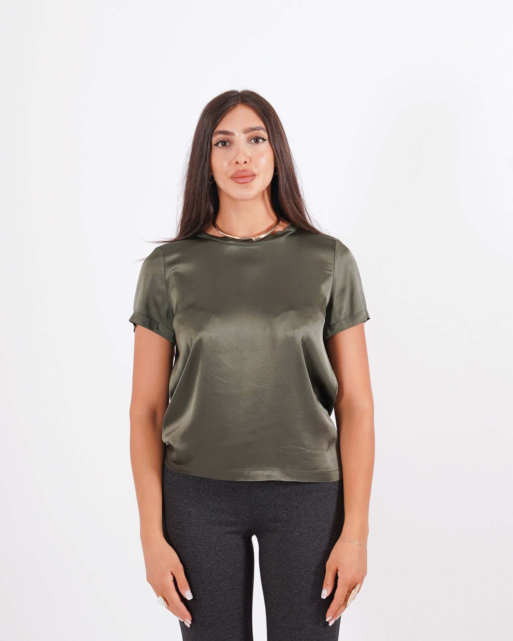 Blusa girocollo mezza manica in raso - Rewill