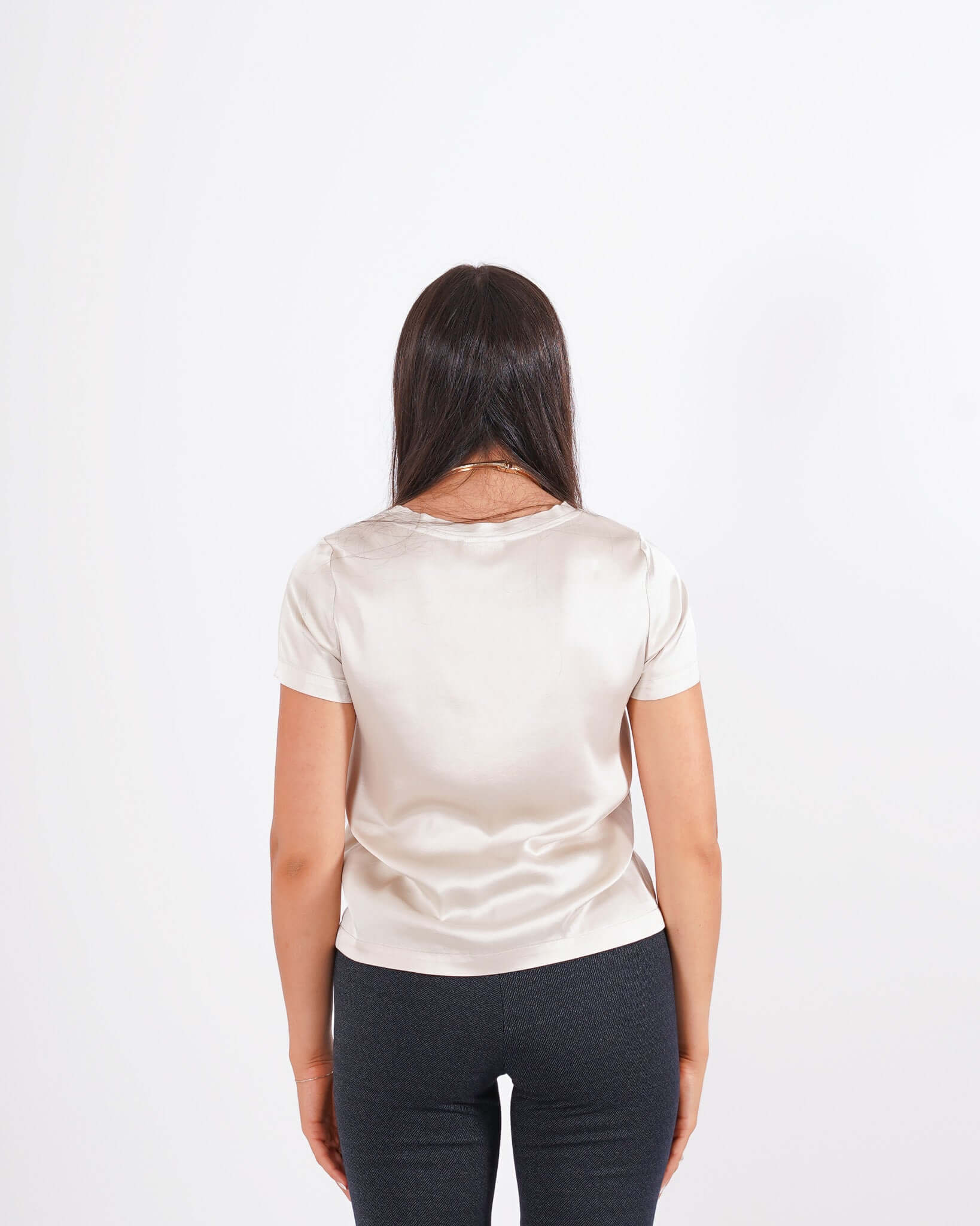 Blusa girocollo mezza manica in raso - Rewill