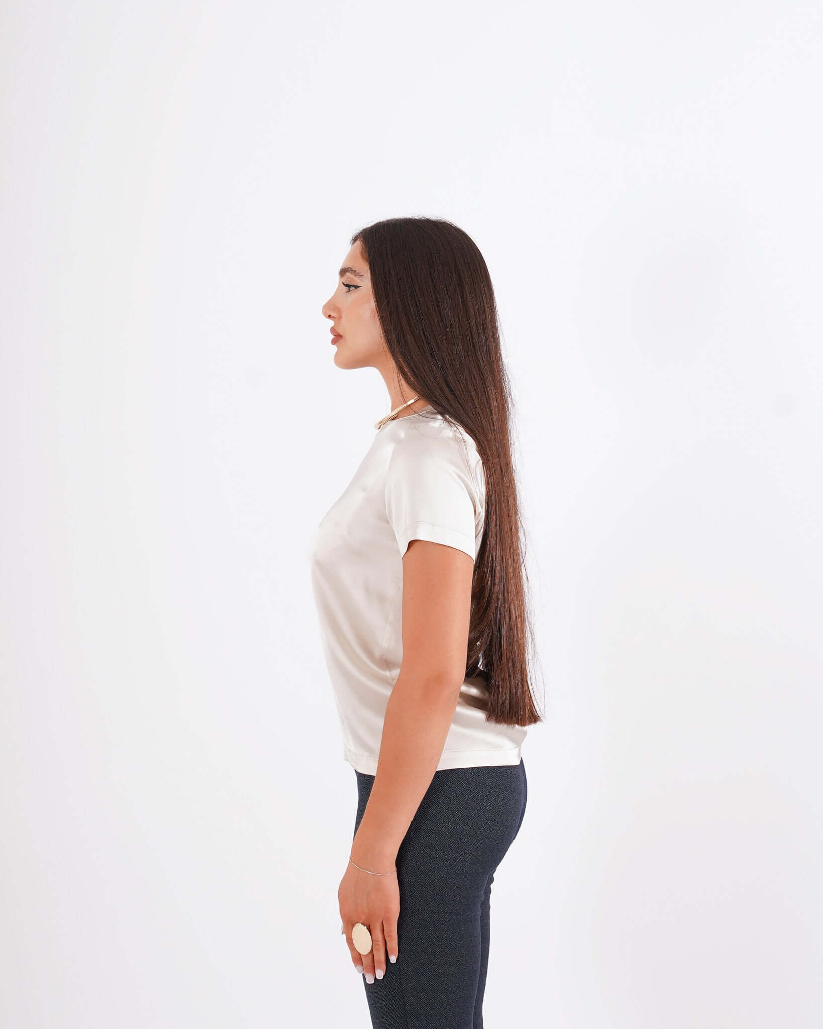 Blusa girocollo mezza manica in raso - Rewill