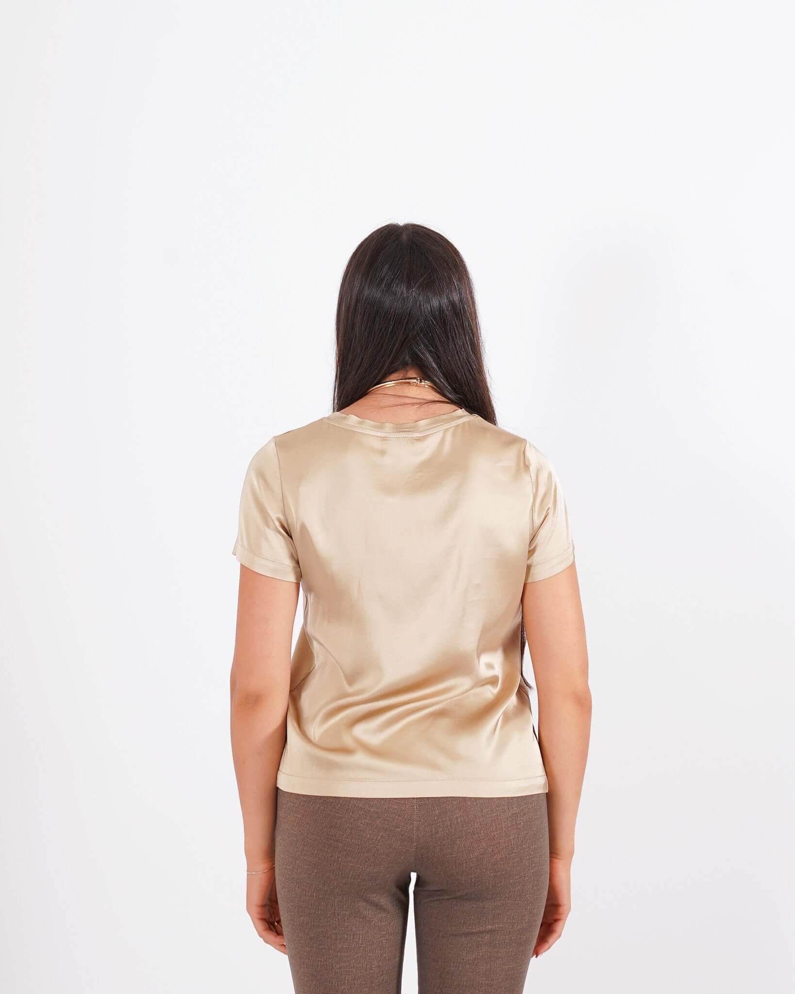 Blusa girocollo mezza manica in raso - Rewill