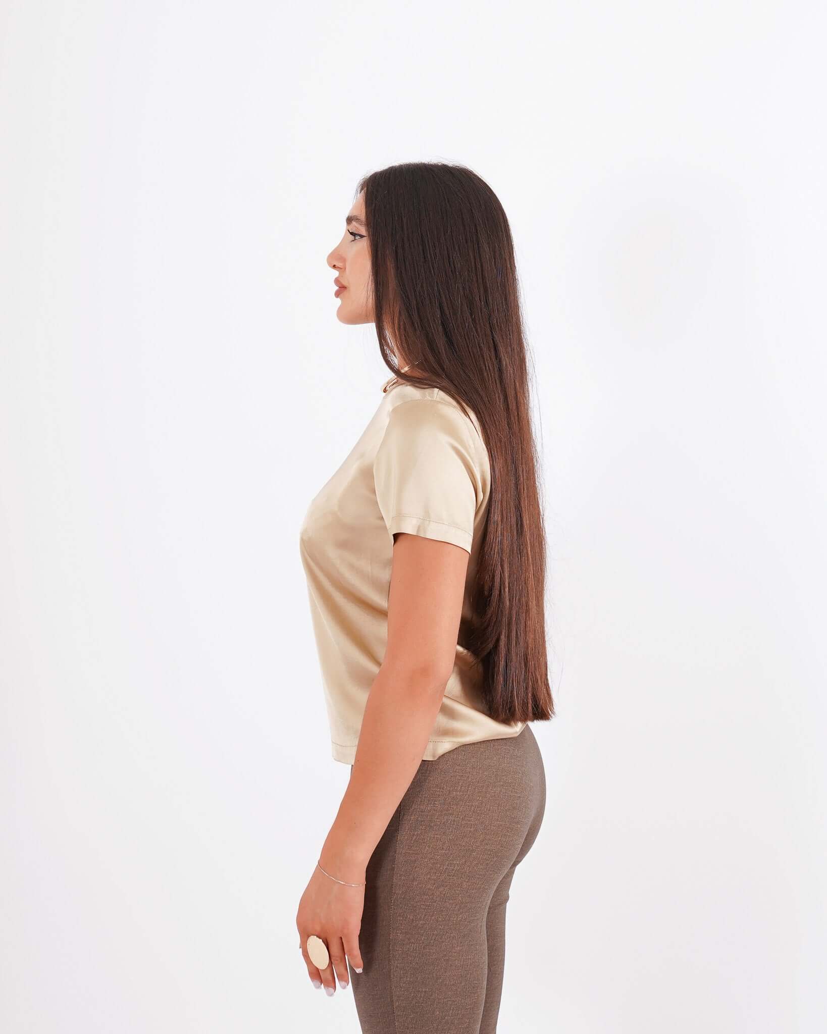 Blusa girocollo mezza manica in raso - Rewill