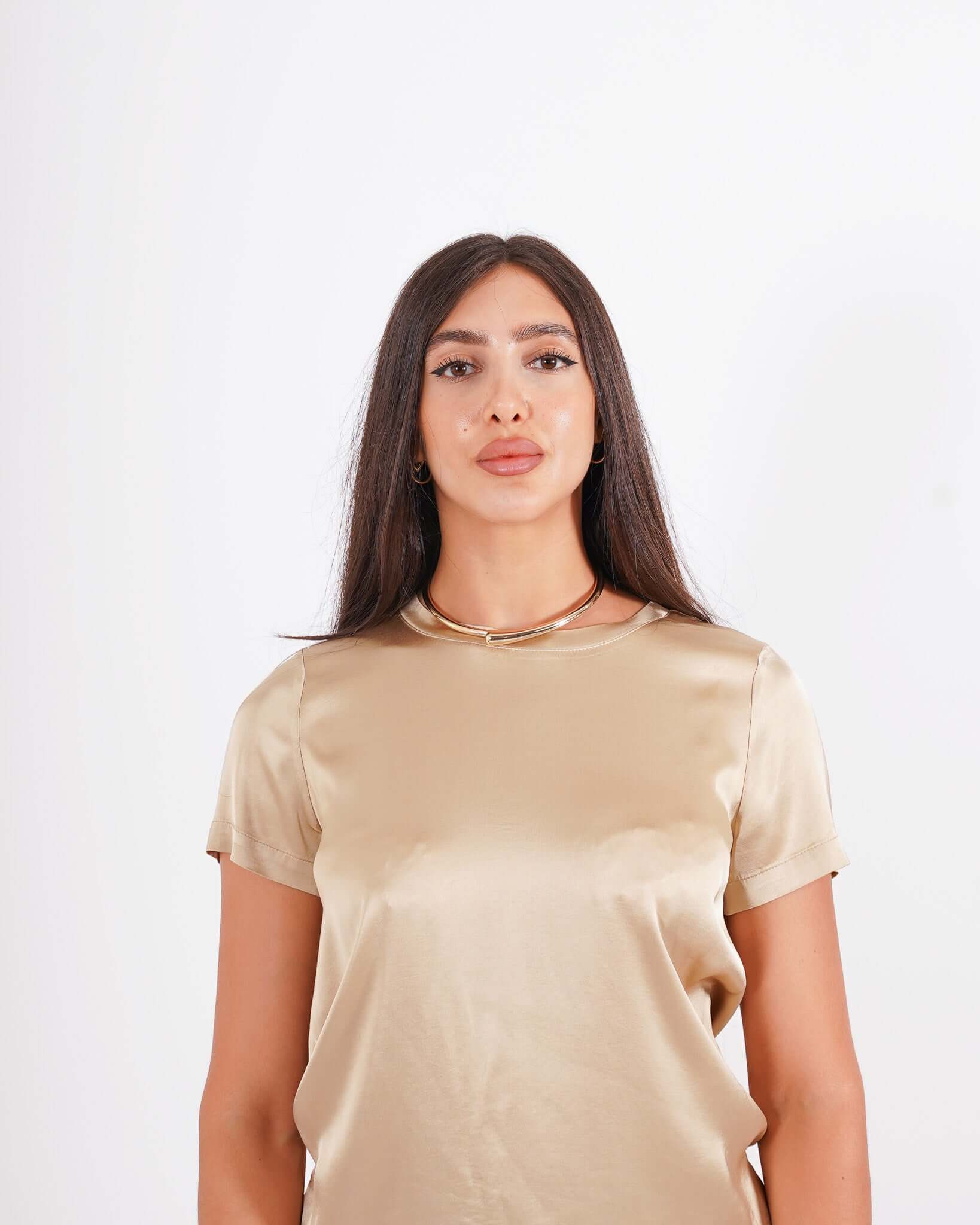 Blusa girocollo mezza manica in raso - Rewill
