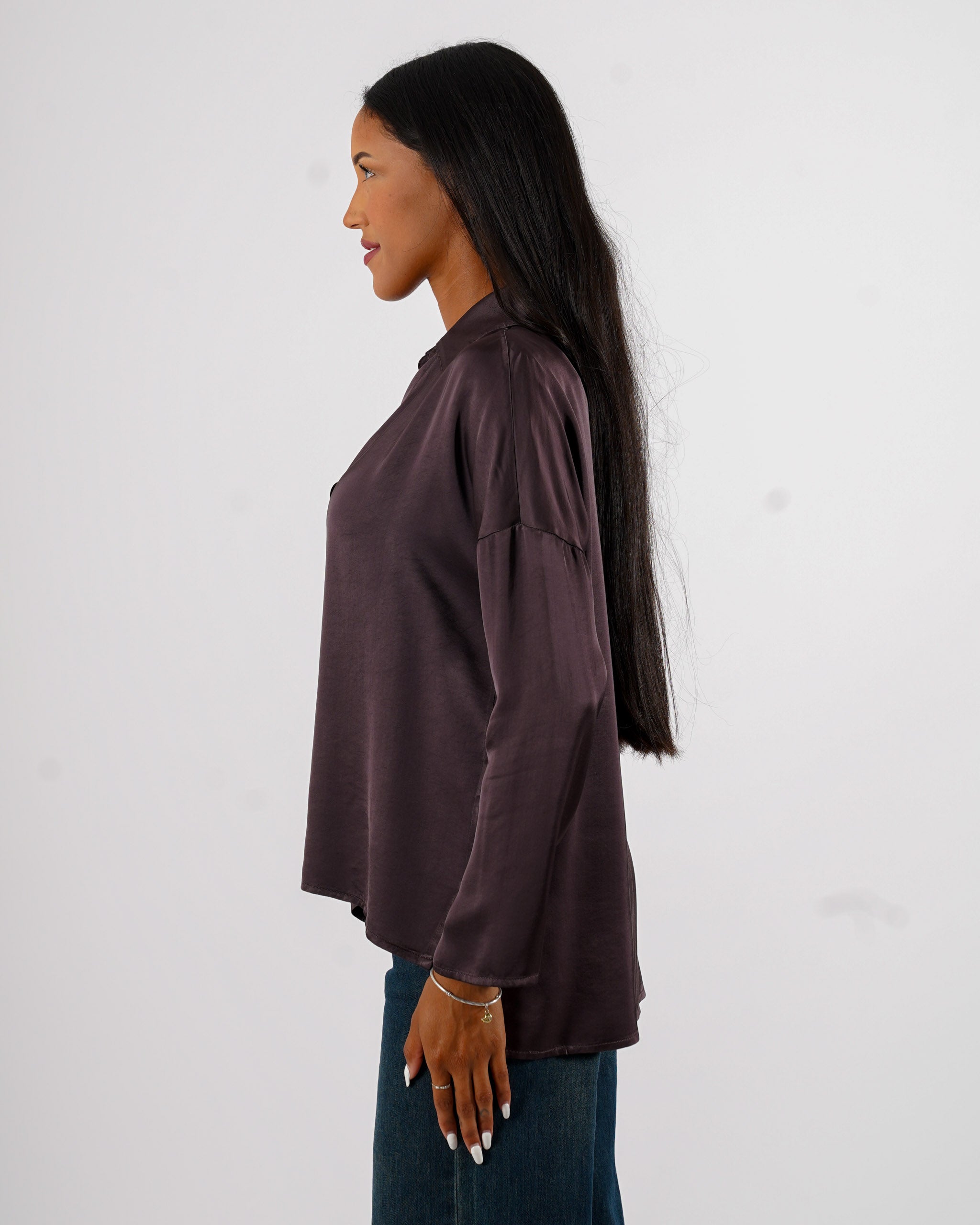 Blusa scollo a v manica lunga in mano raso - Vayana