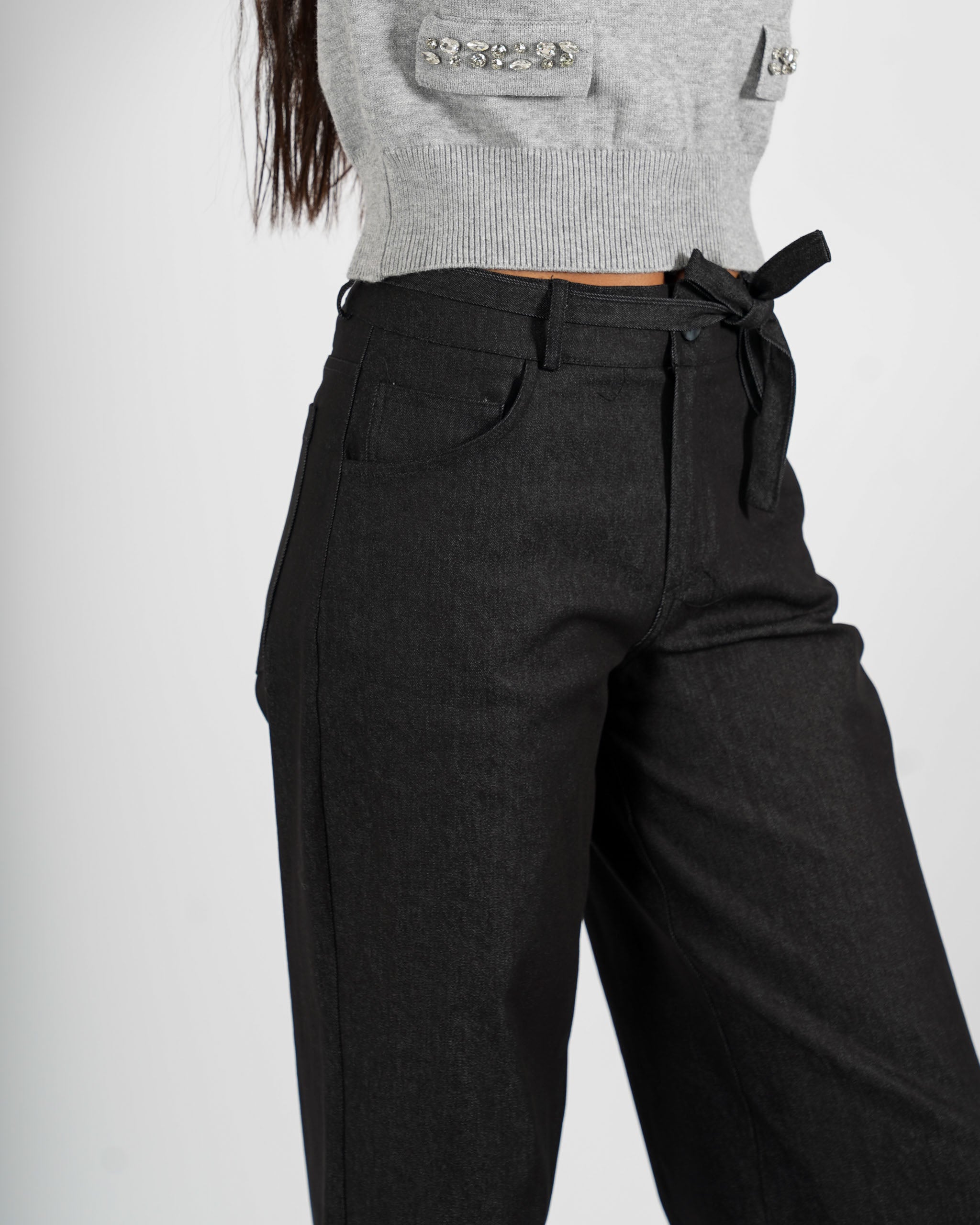 Pantaloni gamba larga con coulisse in denim strectch - Impacciata
