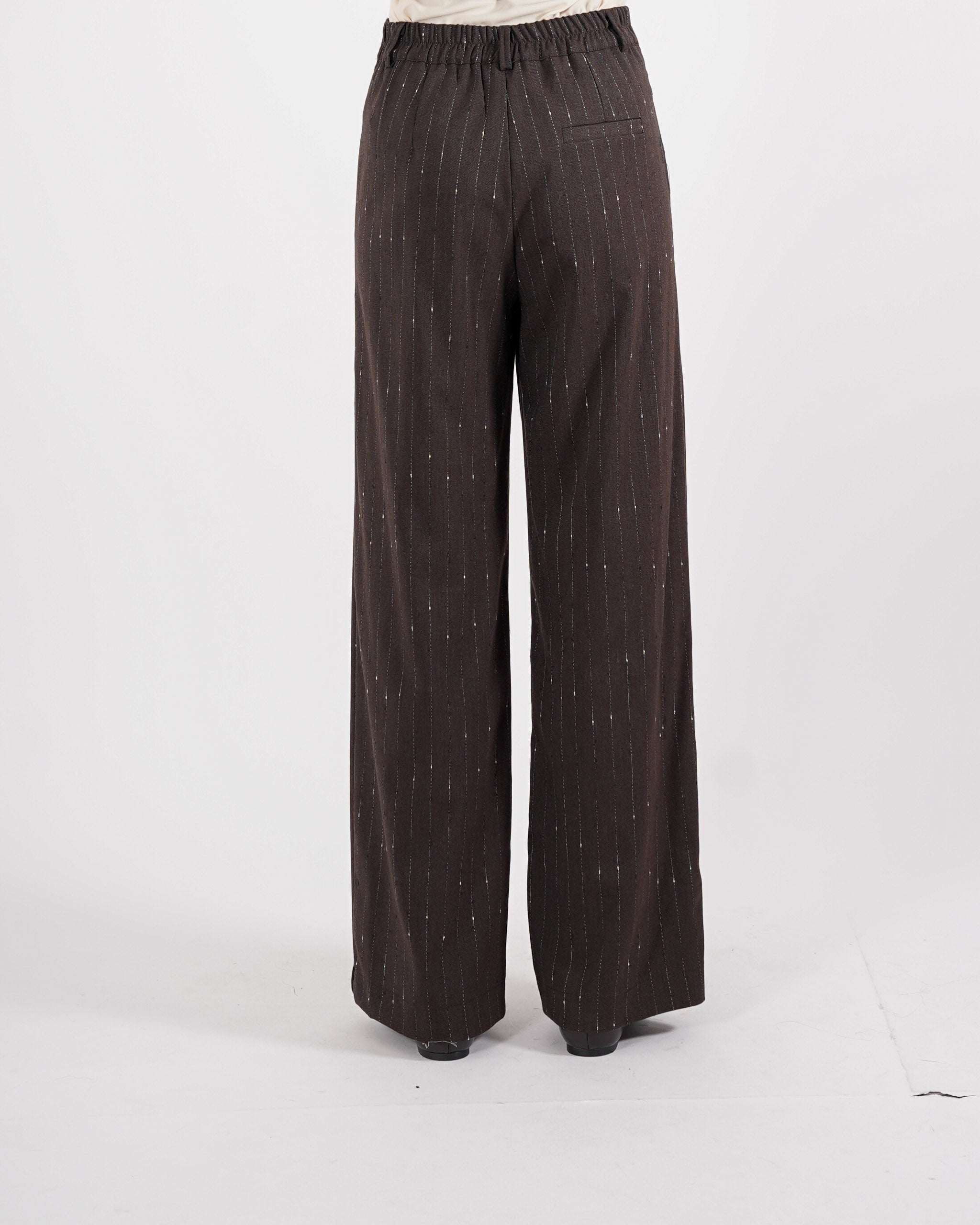 Pantaloni palazzo gessati gamba larga in fresco lana - Amata