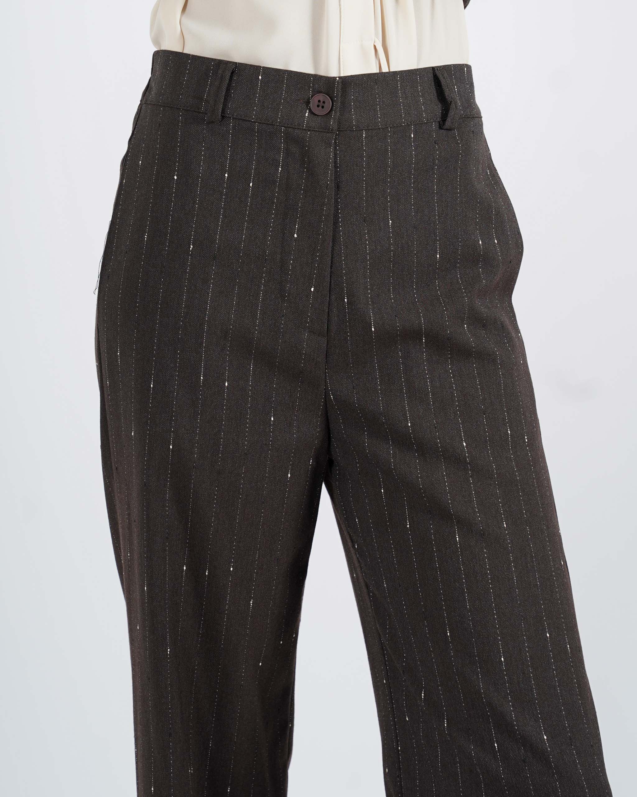 Pantaloni palazzo gessati gamba larga in fresco lana - Amata