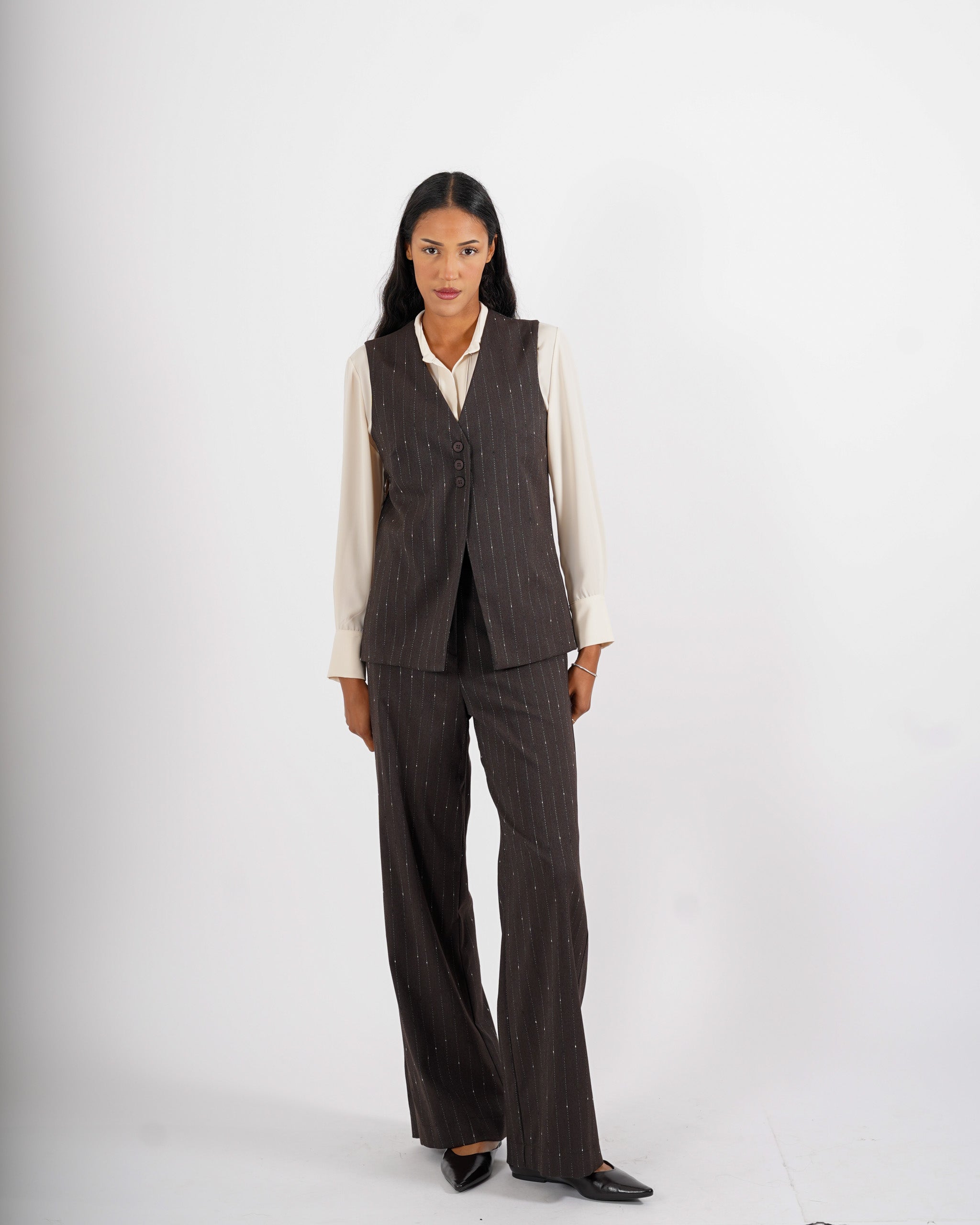 Gilet monopetto gessato in fresco lana - Tiranna