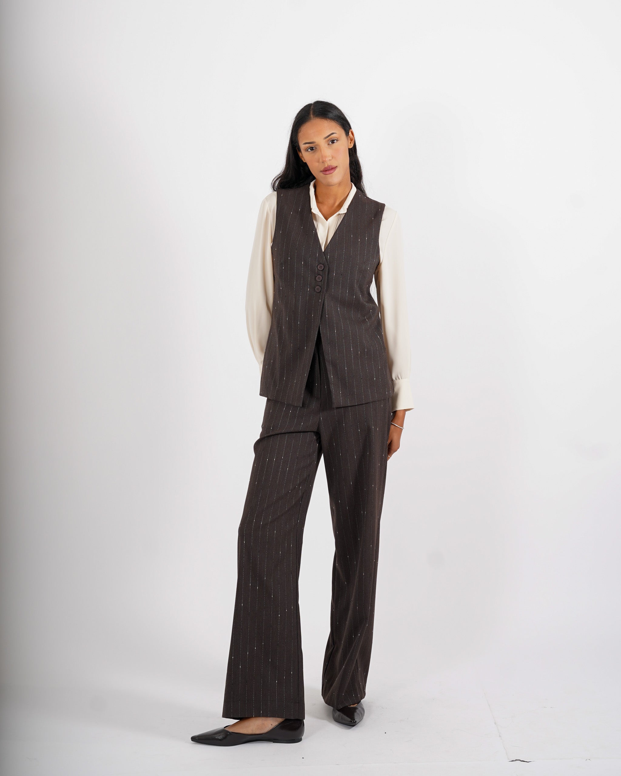 Gilet monopetto gessato in fresco lana - Tiranna