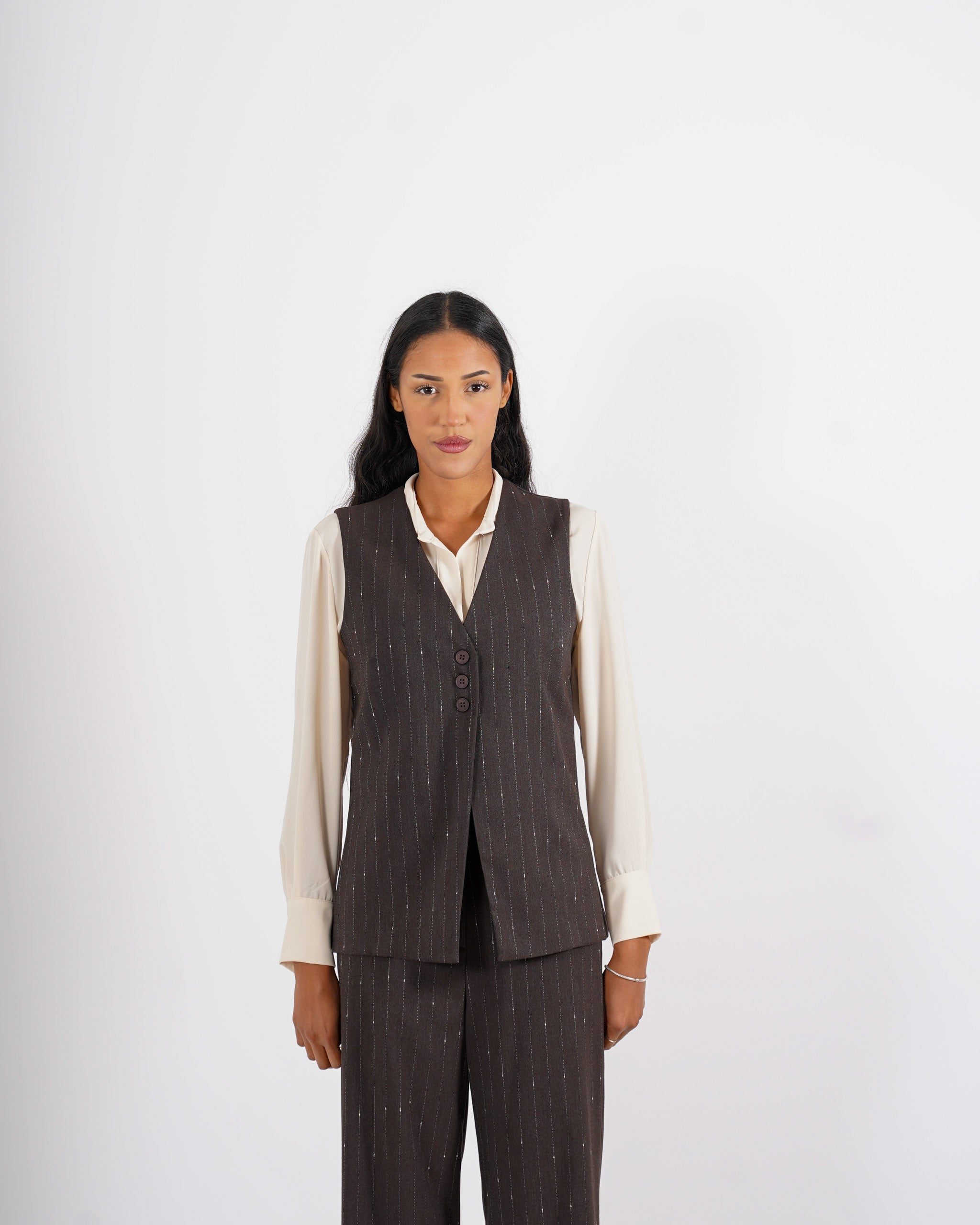 Gilet monopetto gessato in fresco lana - Tiranna