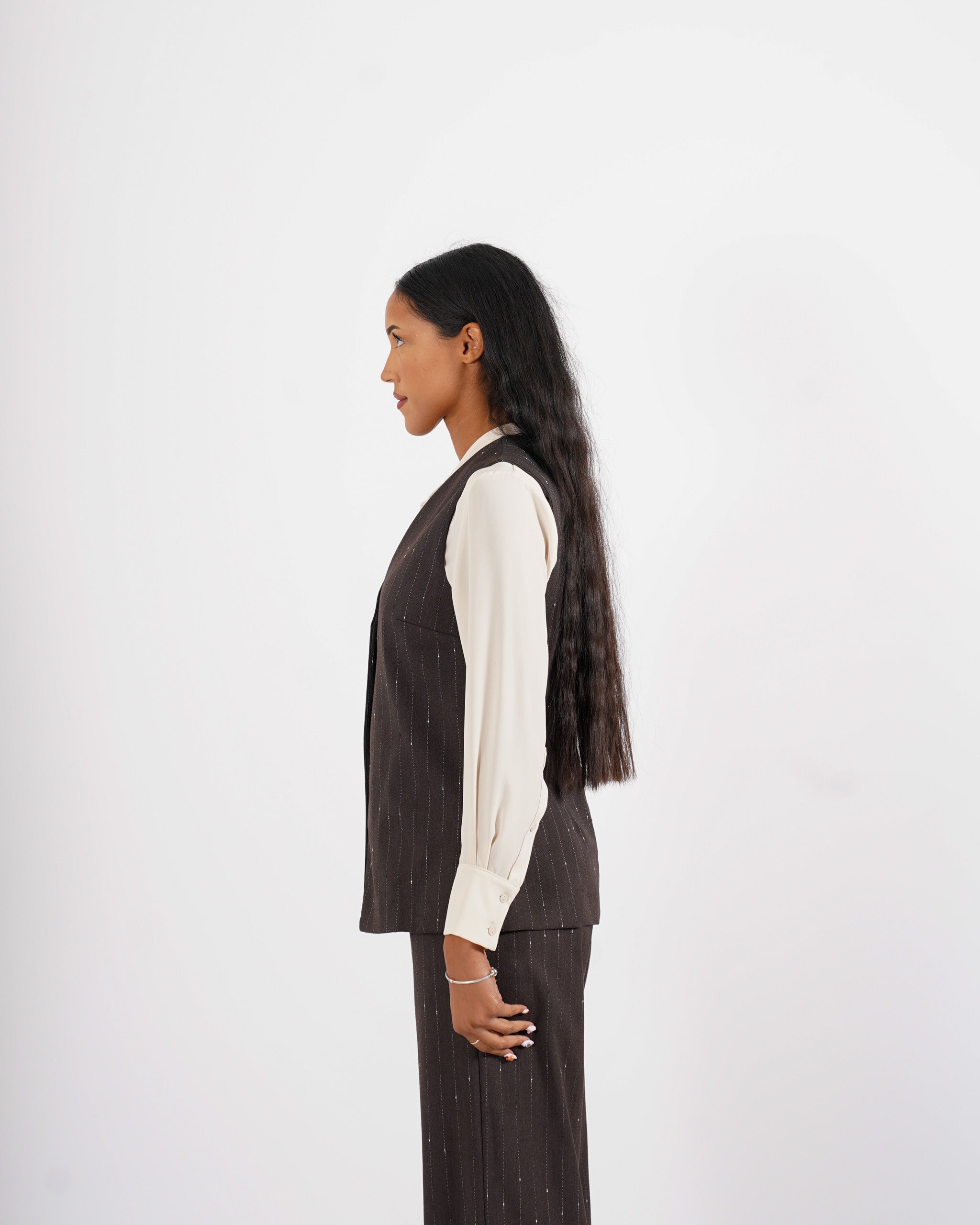 Gilet monopetto gessato in fresco lana - Tiranna