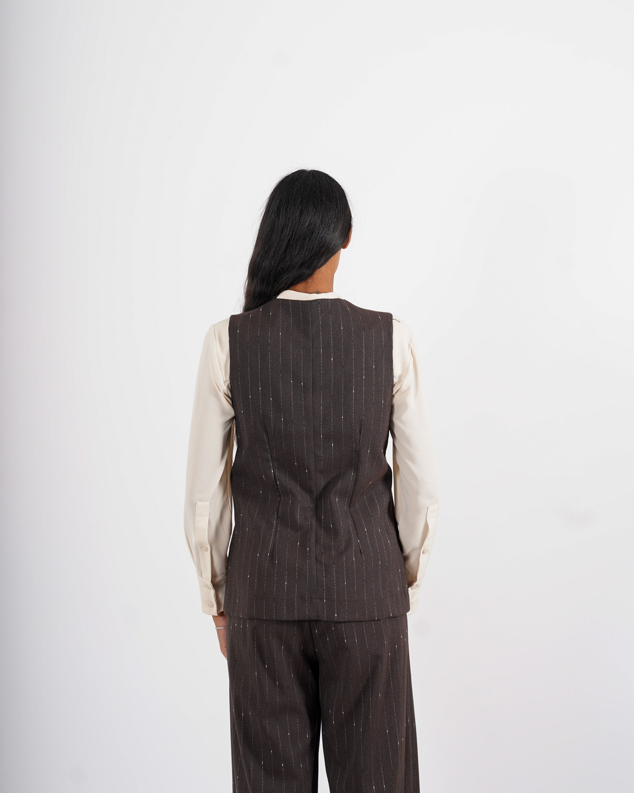Gilet monopetto gessato in fresco lana - Tiranna