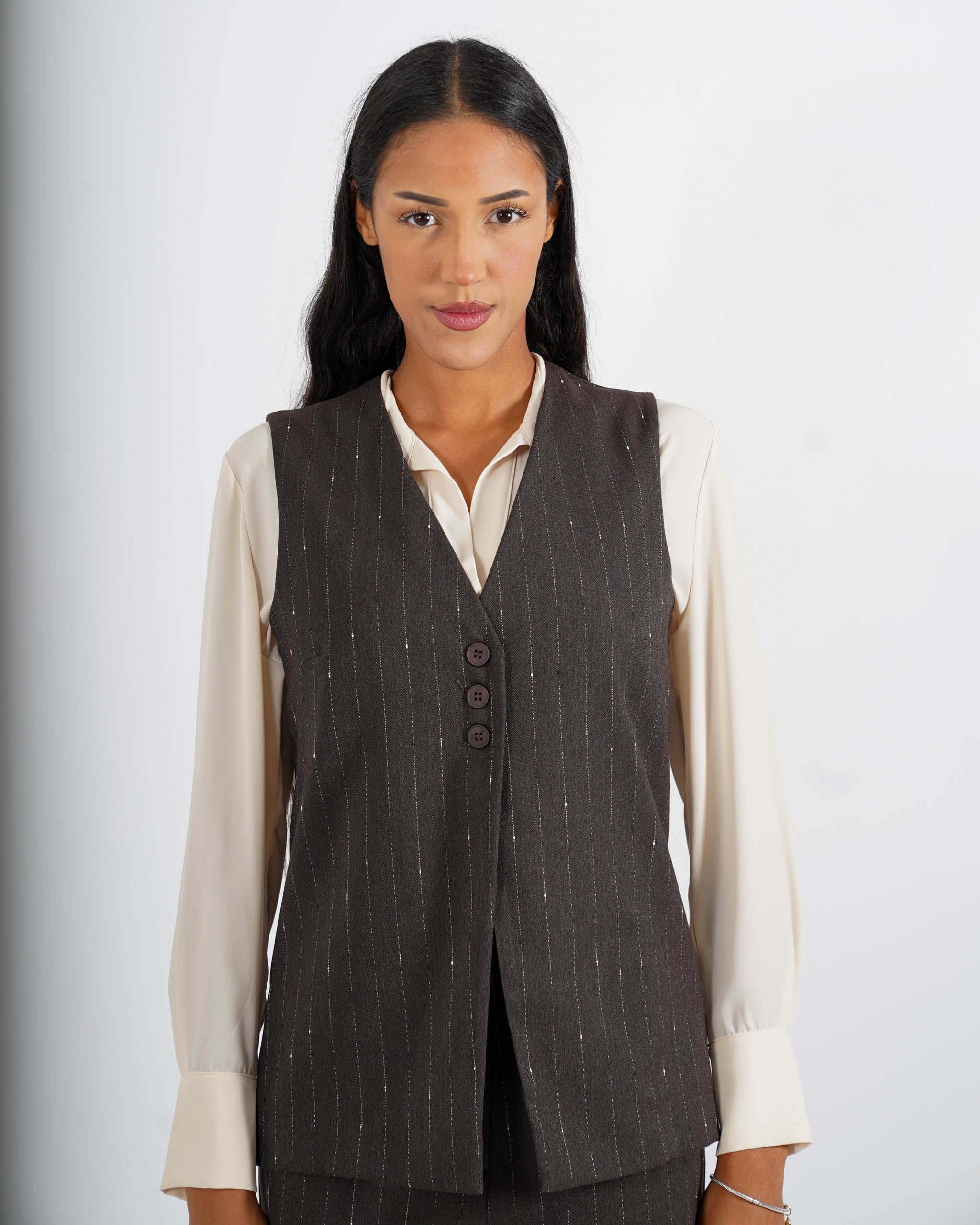 Gilet monopetto gessato in fresco lana - Tiranna