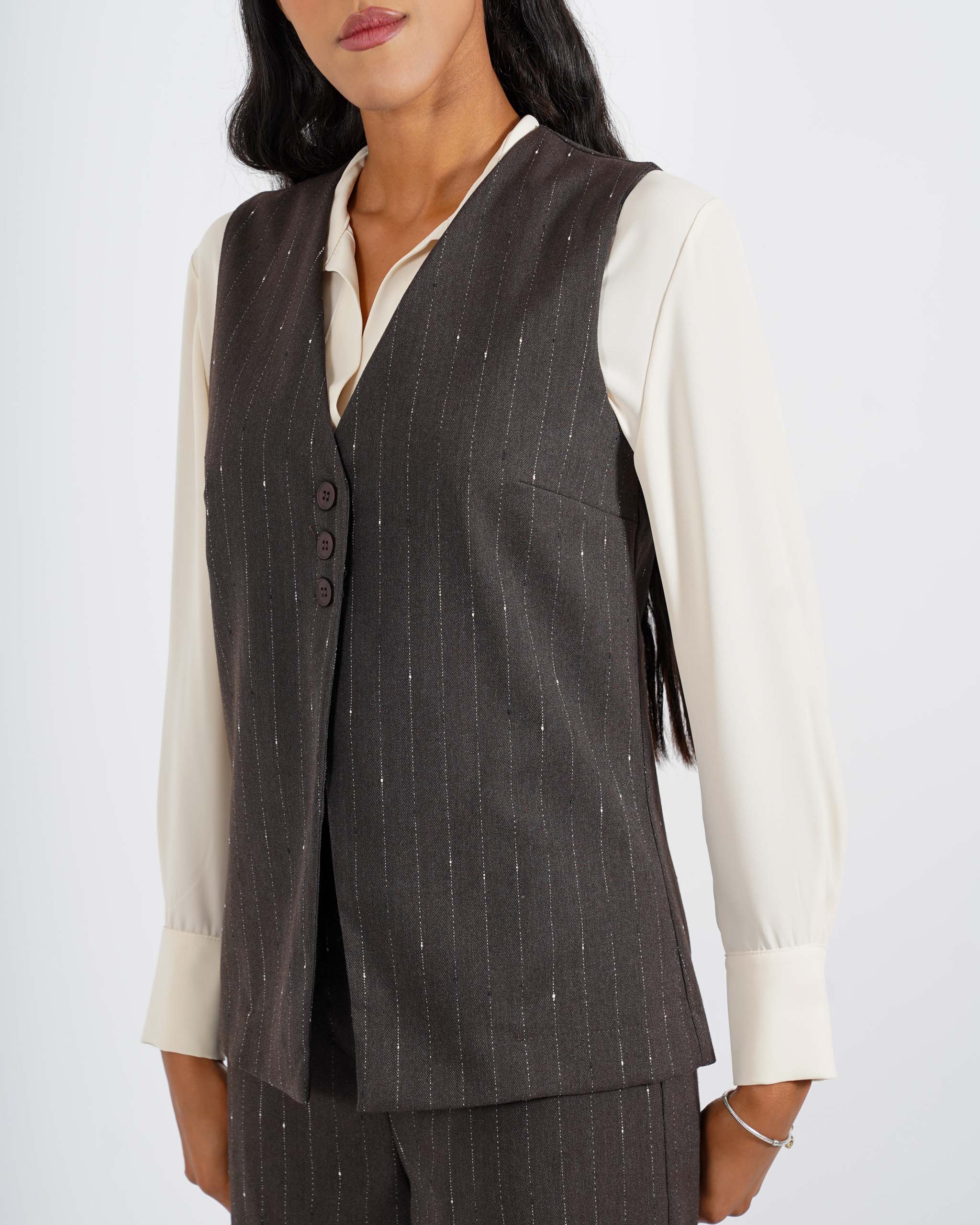 Gilet monopetto gessato in fresco lana - Tiranna