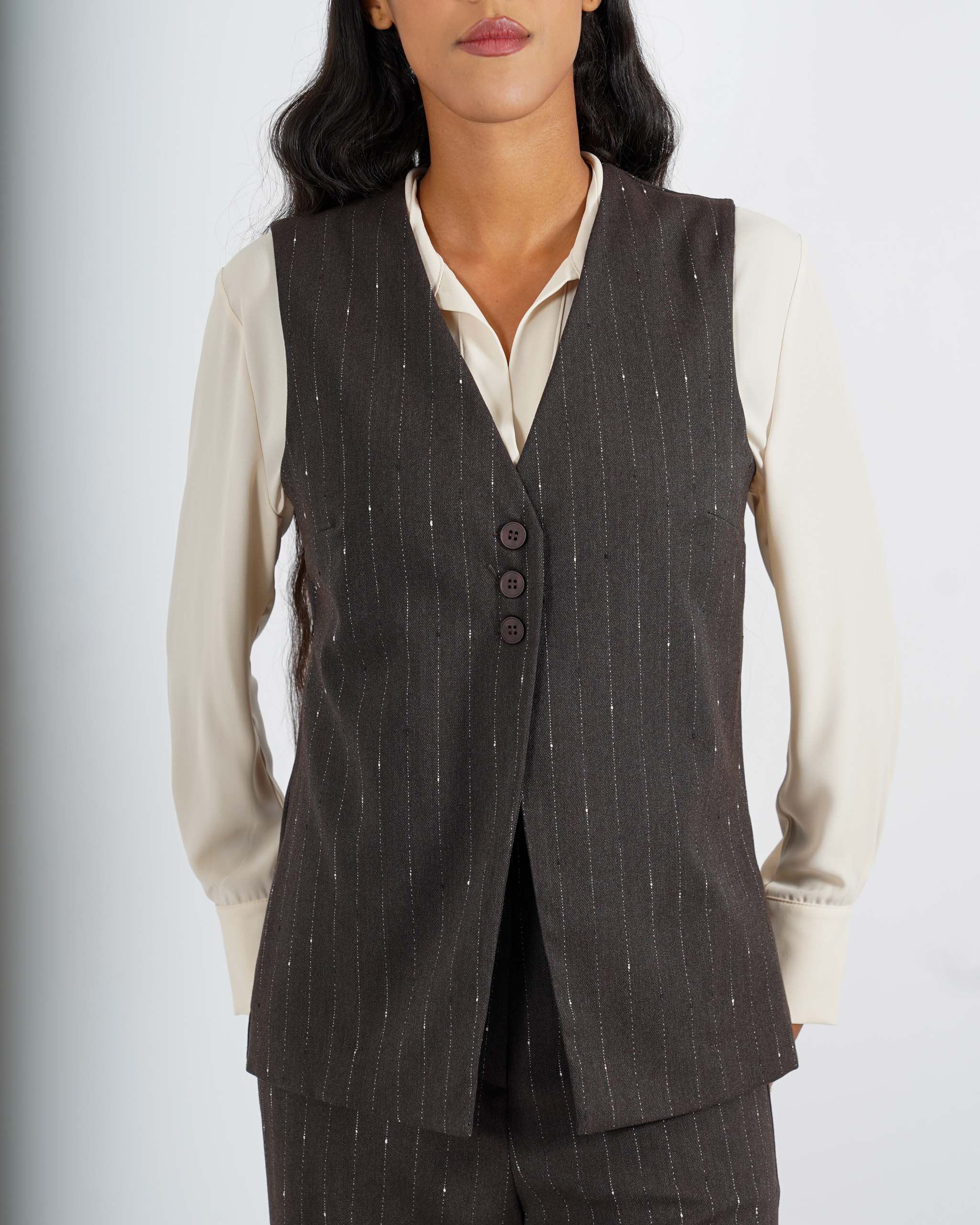 Gilet monopetto gessato in fresco lana - Tiranna