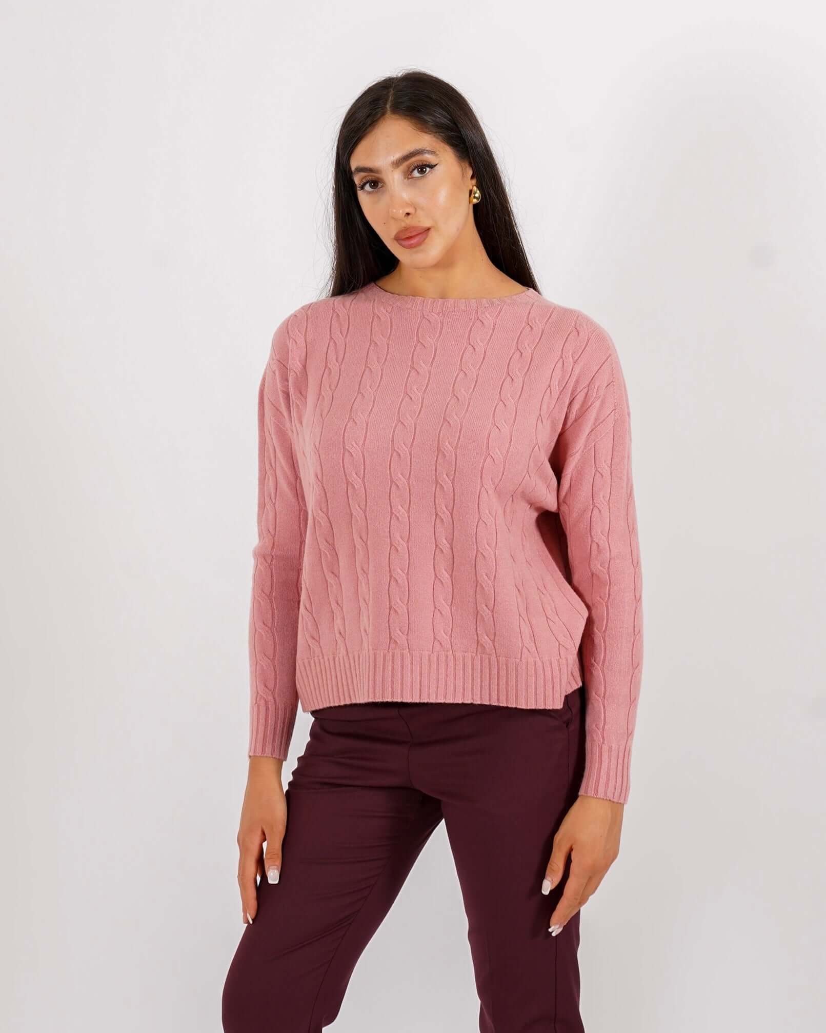 Maglia girocollo con trama a treccia - Salgemma