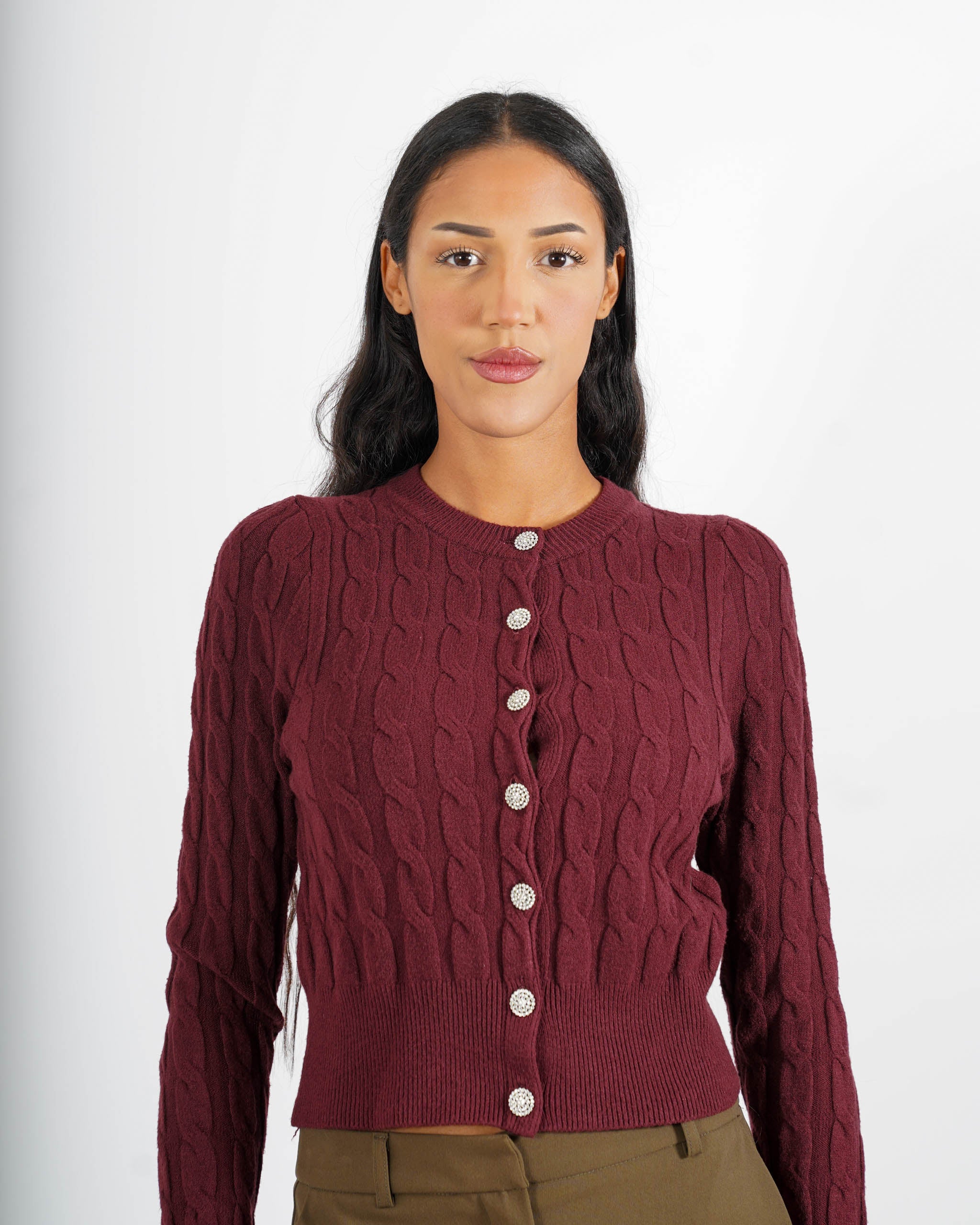 Cardigan a treccia con bottone gioiello - Diodata
