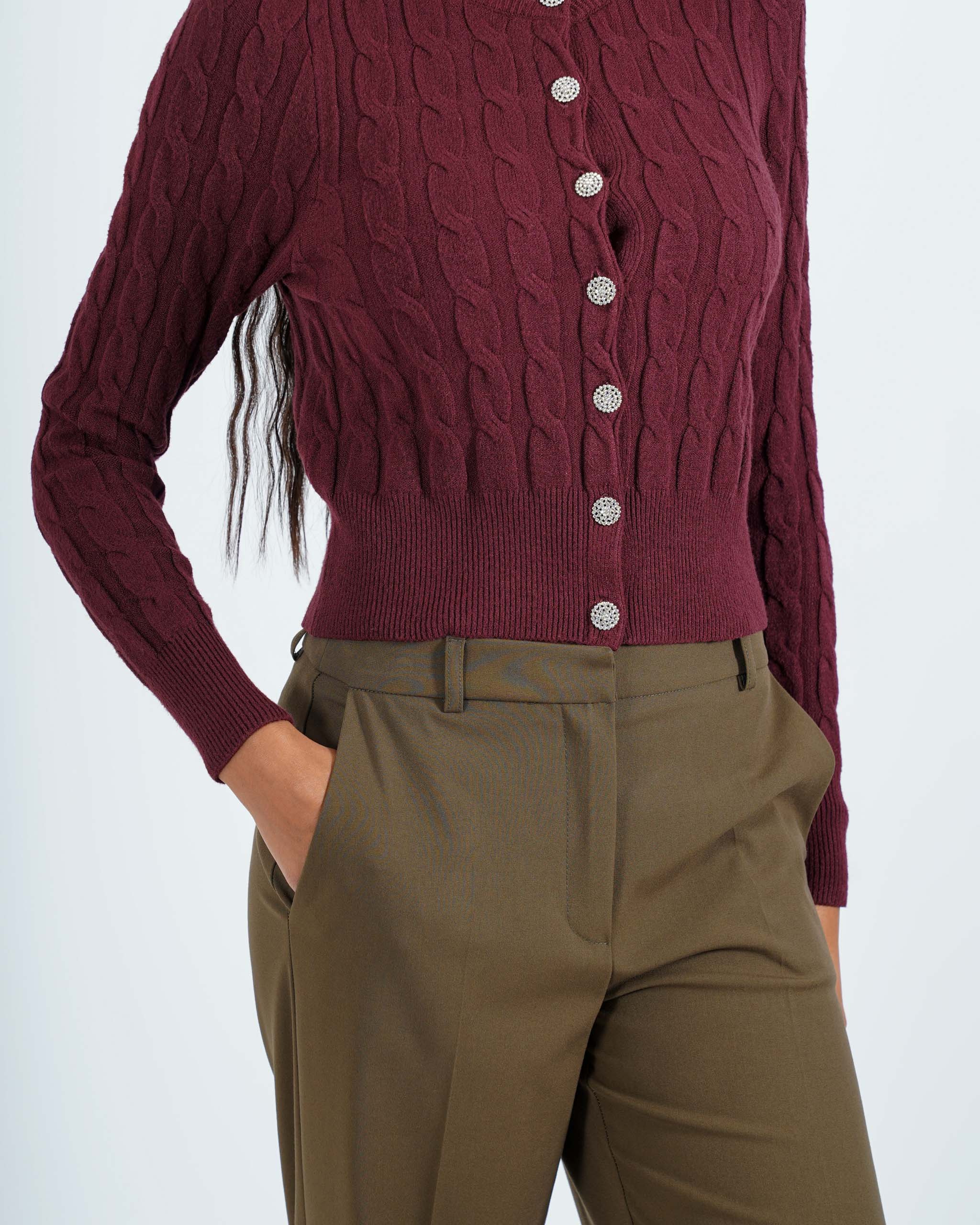 Cardigan a treccia con bottone gioiello - Diodata