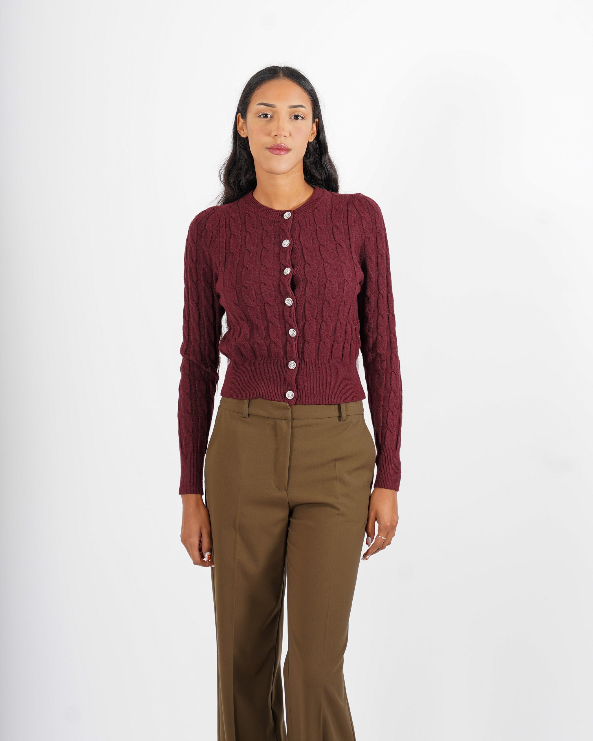 Cardigan a treccia con bottone gioiello - Diodata