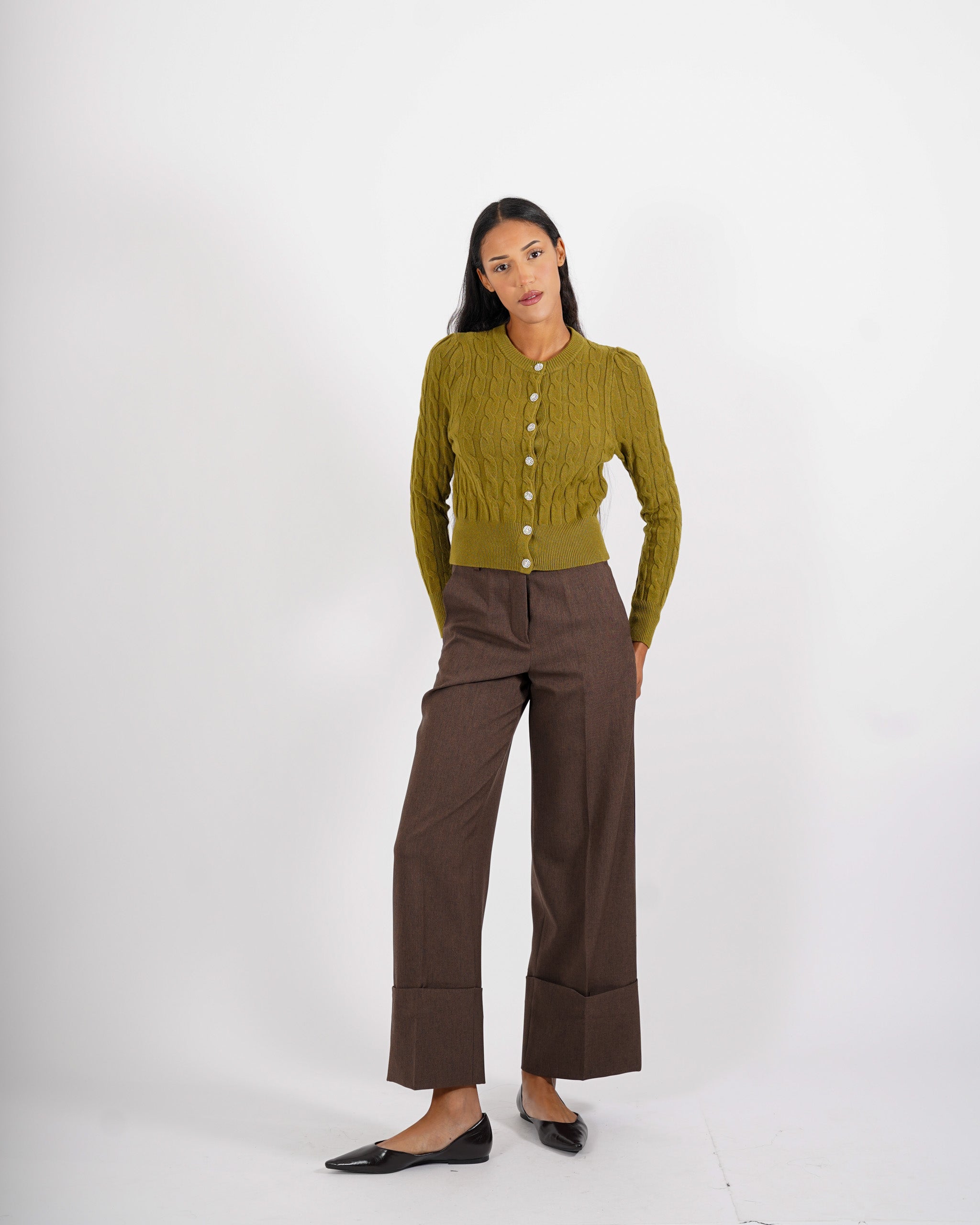 Cardigan a treccia con bottone gioiello - Diodata