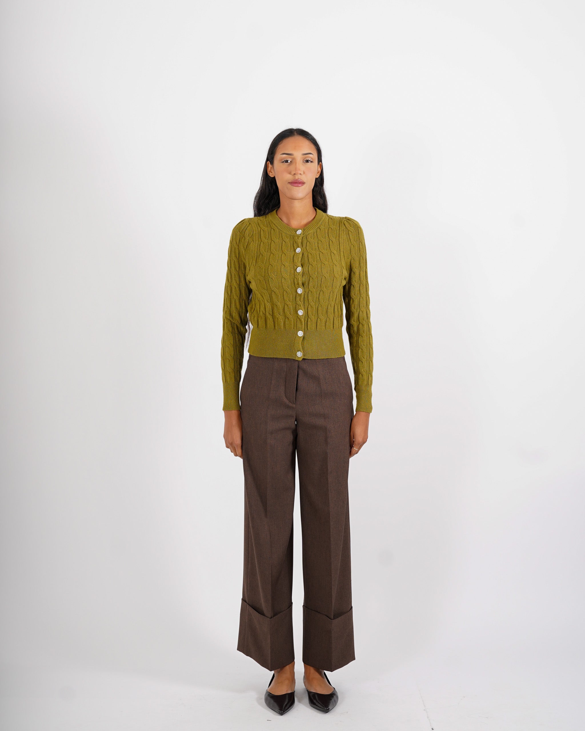 Cardigan a treccia con bottone gioiello - Diodata