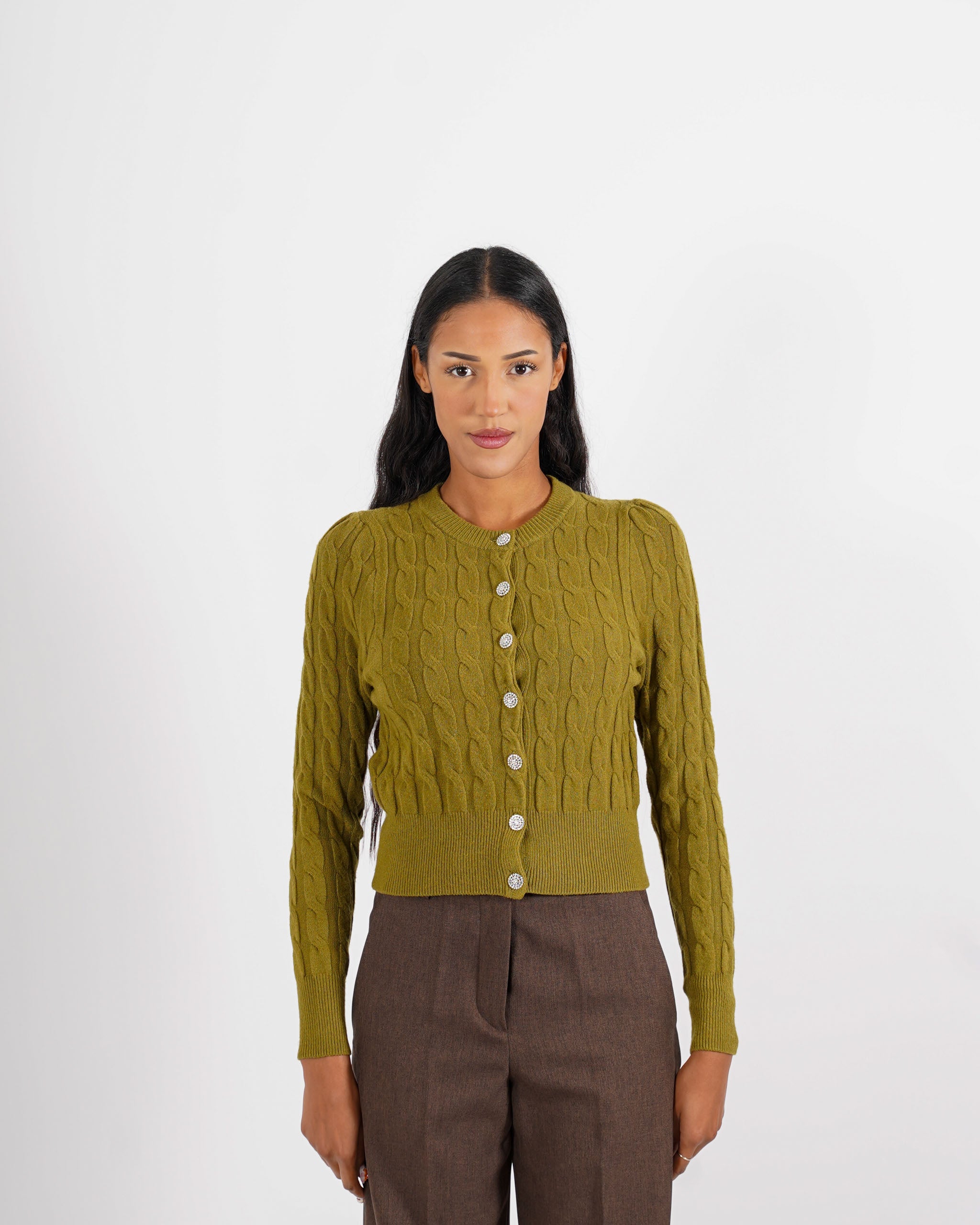 Cardigan a treccia con bottone gioiello - Diodata