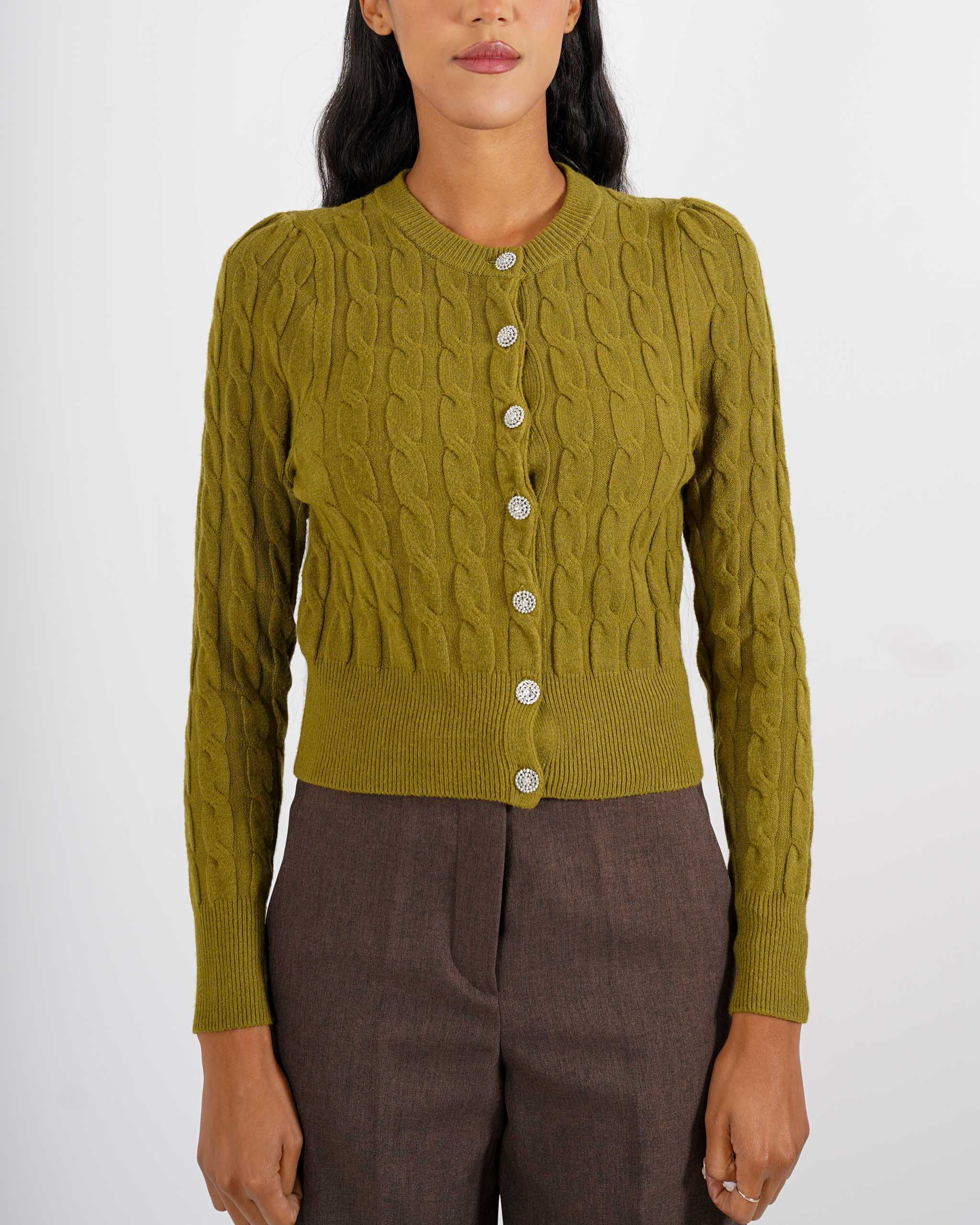 Cardigan a treccia con bottone gioiello - Diodata