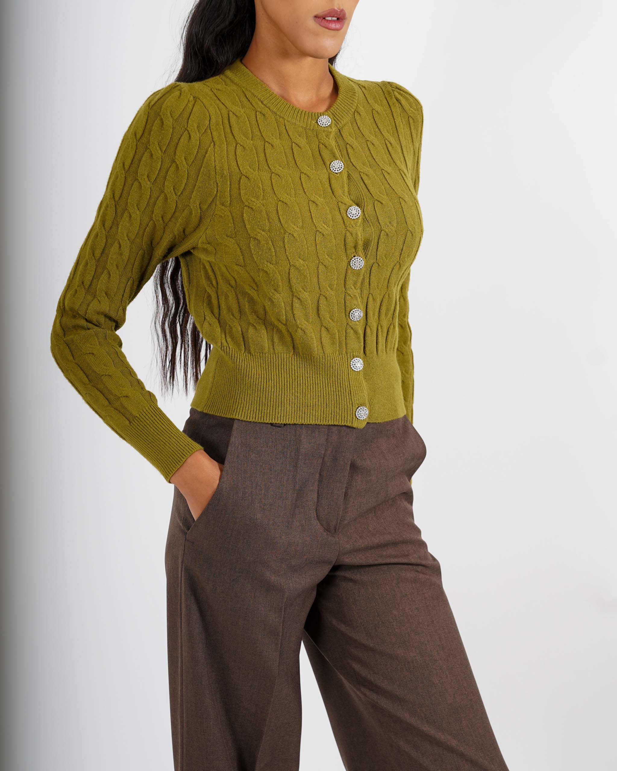 Cardigan a treccia con bottone gioiello - Diodata