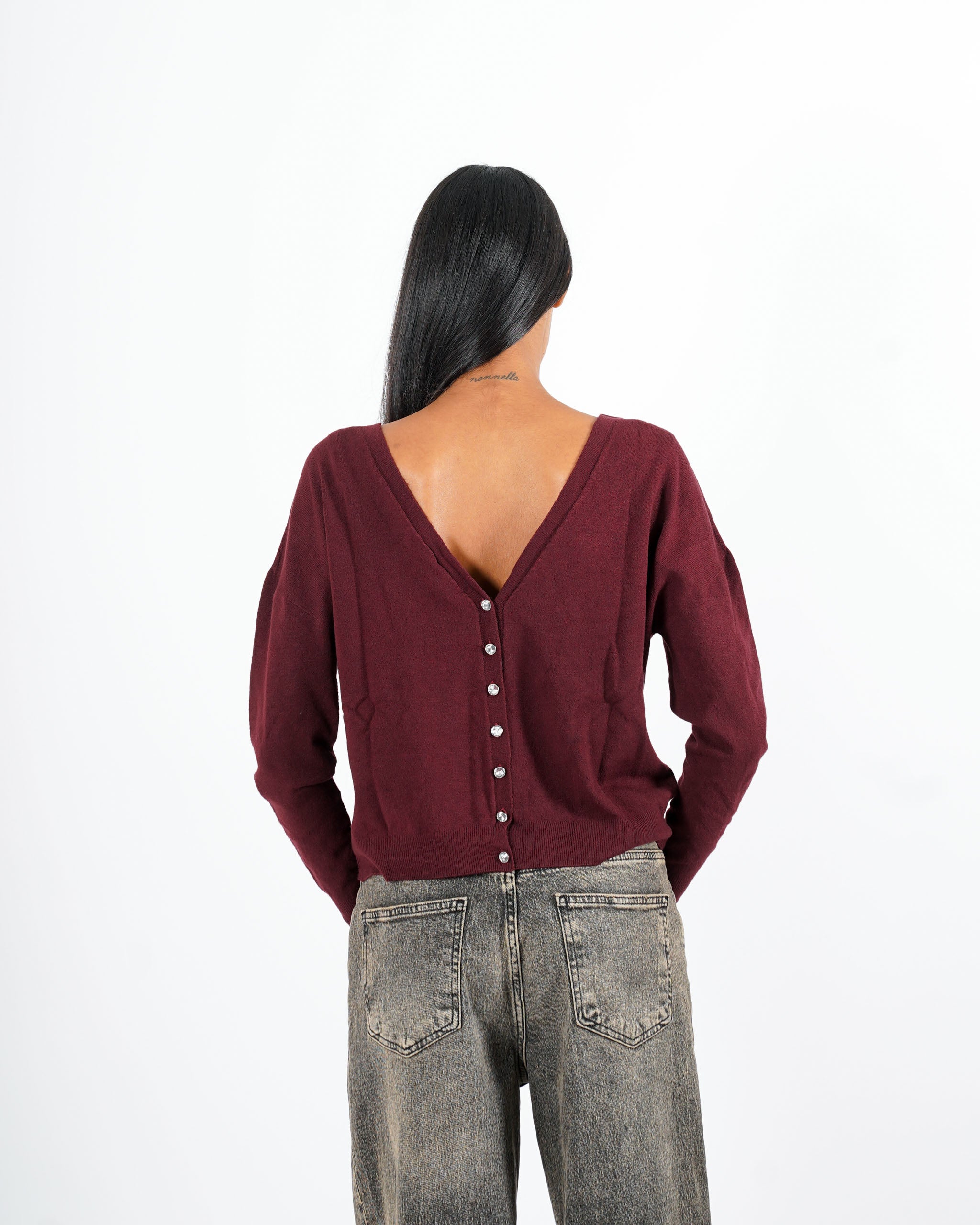 Maglia scollo a v con bottoni gioiello sul retro - Graziana