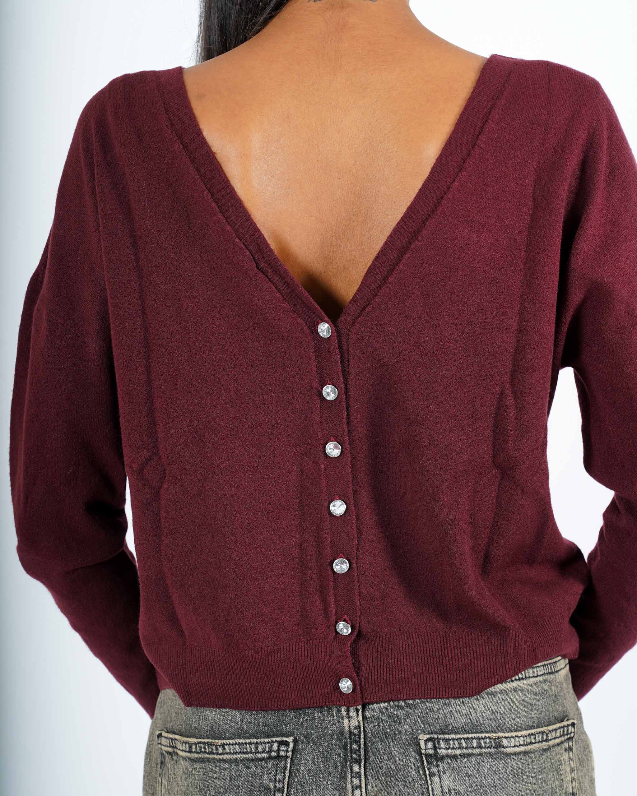 Maglia scollo a v con bottoni gioiello sul retro - Graziana