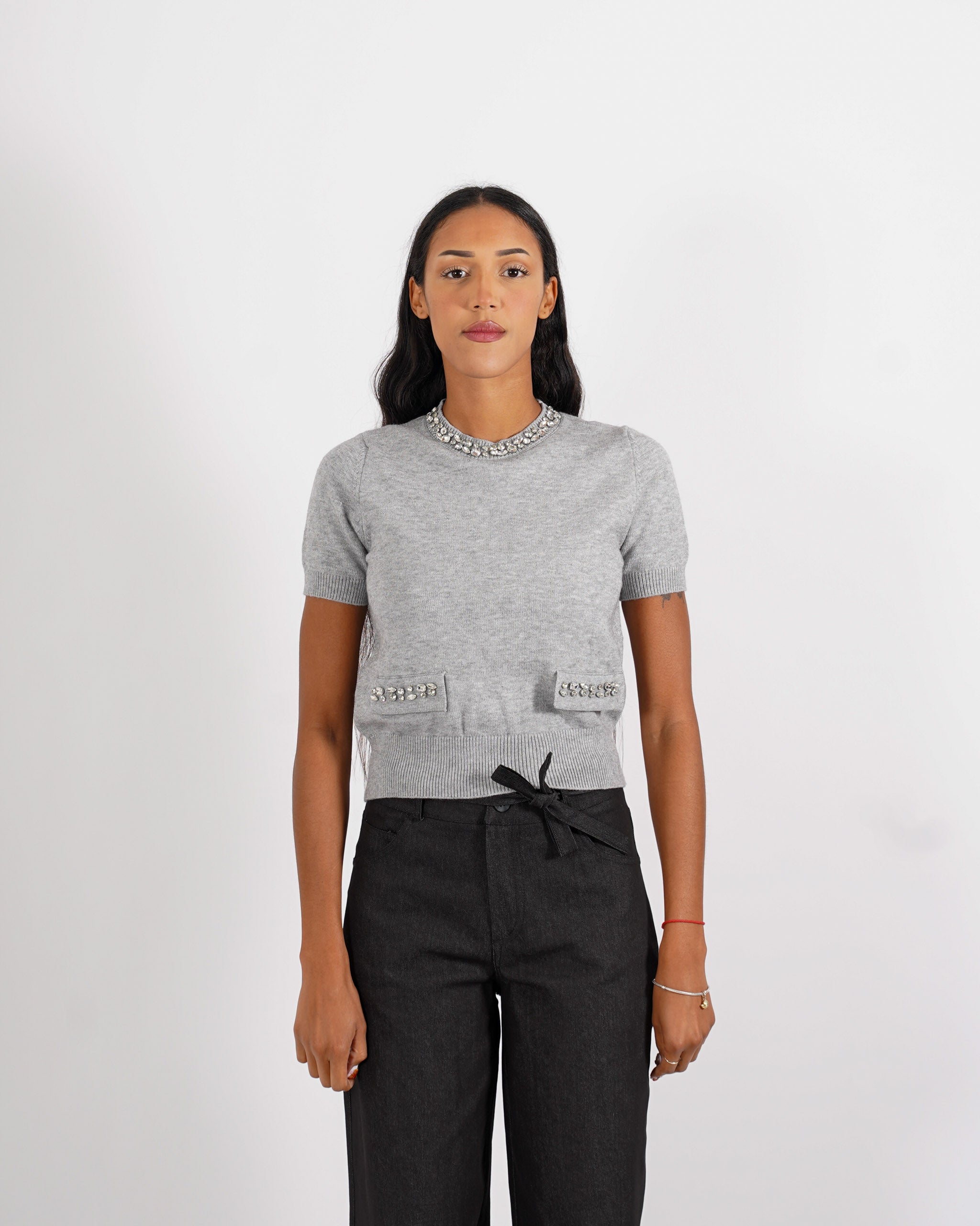Maglia girocollo con applicazioni di strass - Orlanda