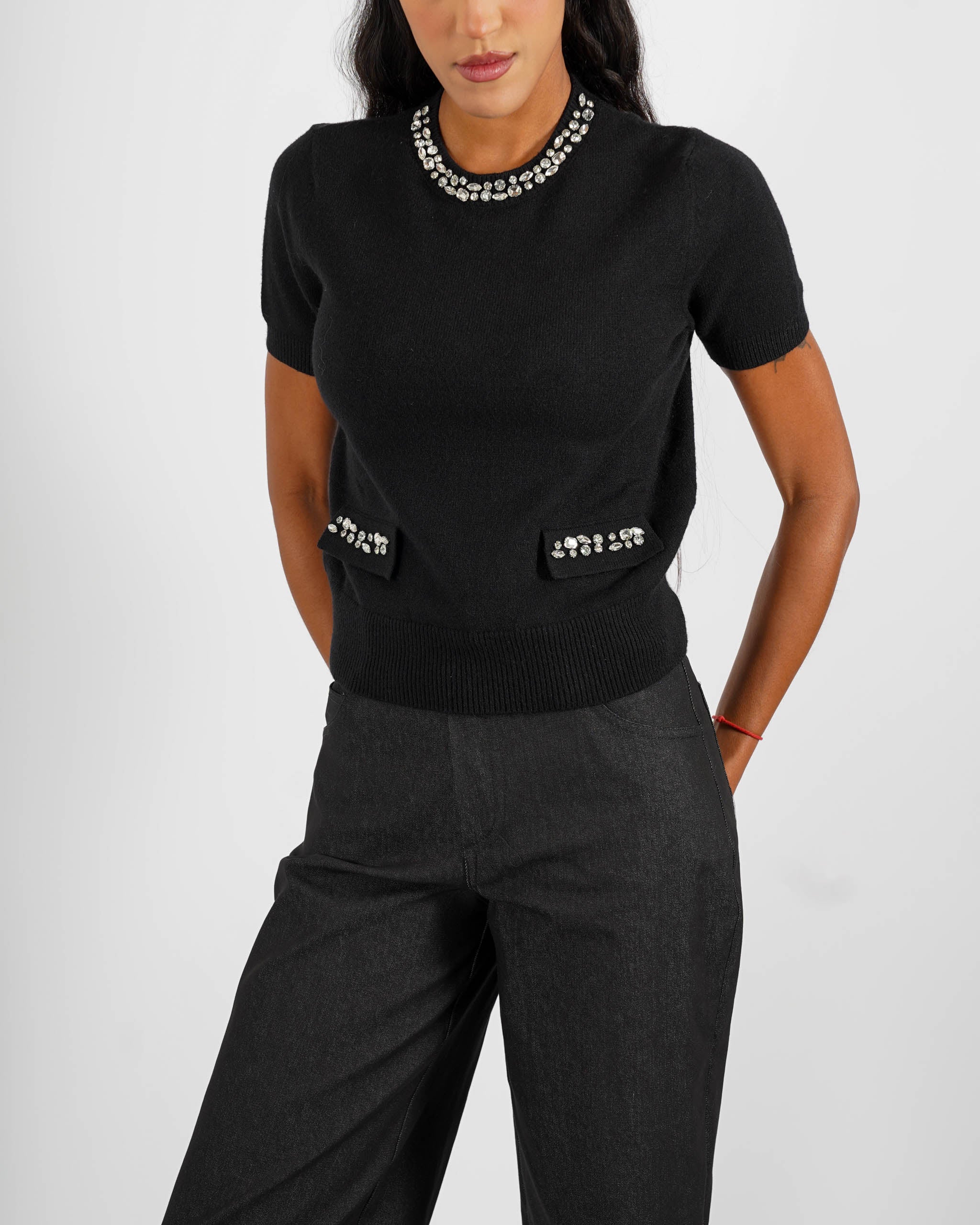 Maglia girocollo con applicazioni di strass - Orlanda