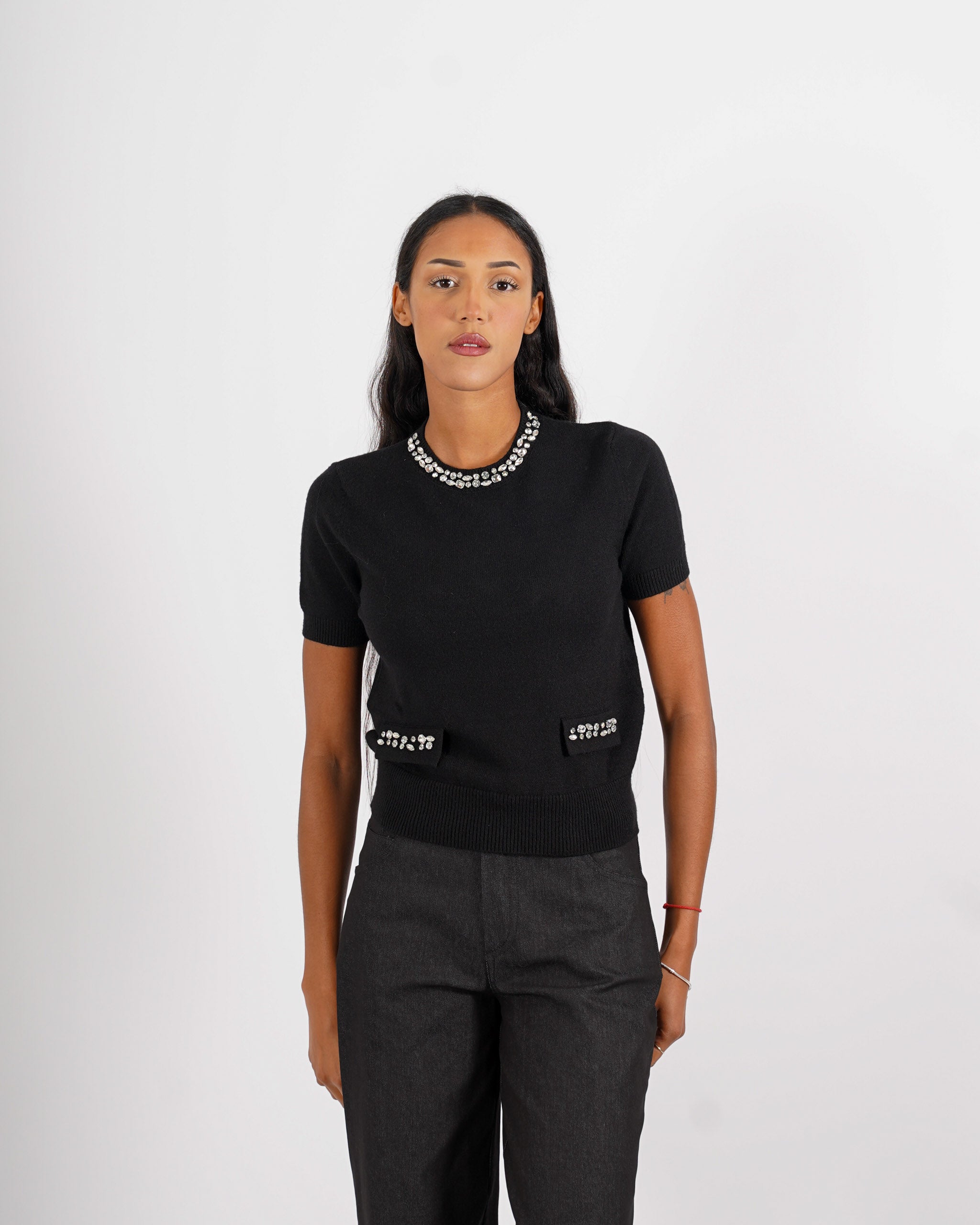 Maglia girocollo con applicazioni di strass - Orlanda