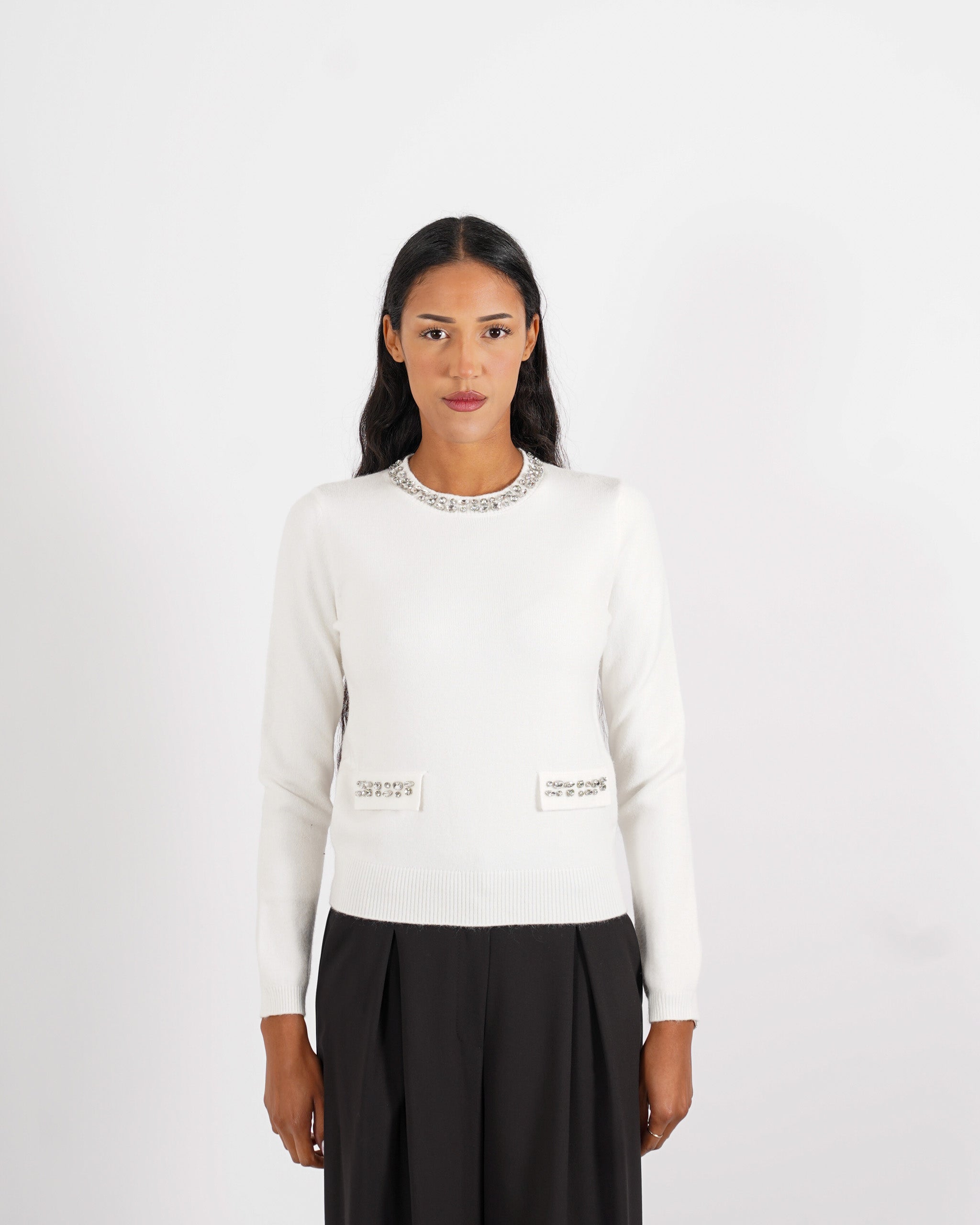Maglia girocollo con applicazioni di strass - Pabla