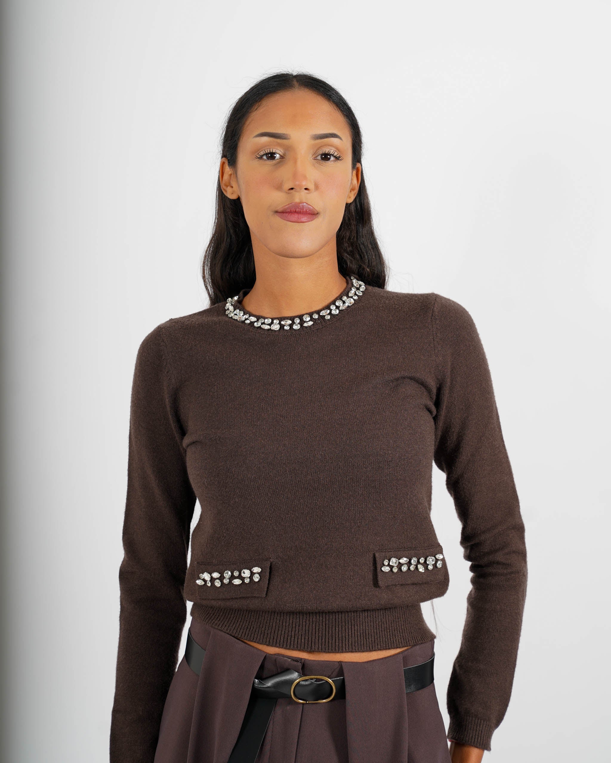 Maglia girocollo con applicazioni di strass - Pabla