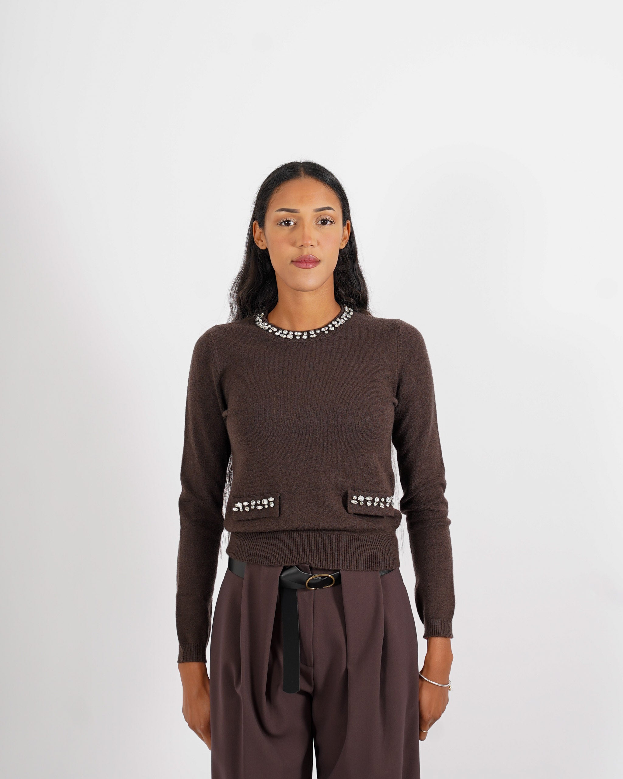 Maglia girocollo con applicazioni di strass - Pabla