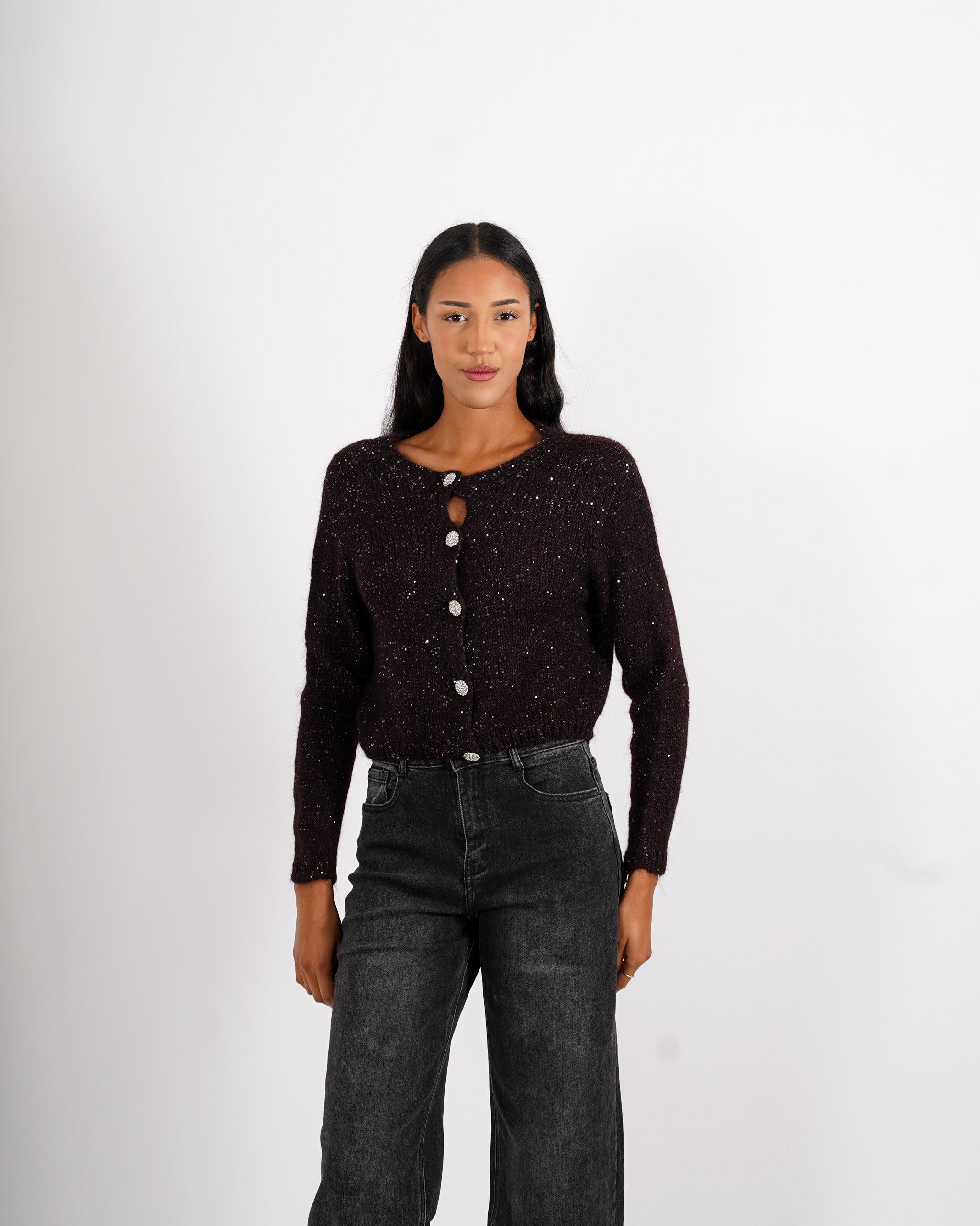 Cardigan con bottone gioiello in lana mohair - Purezza