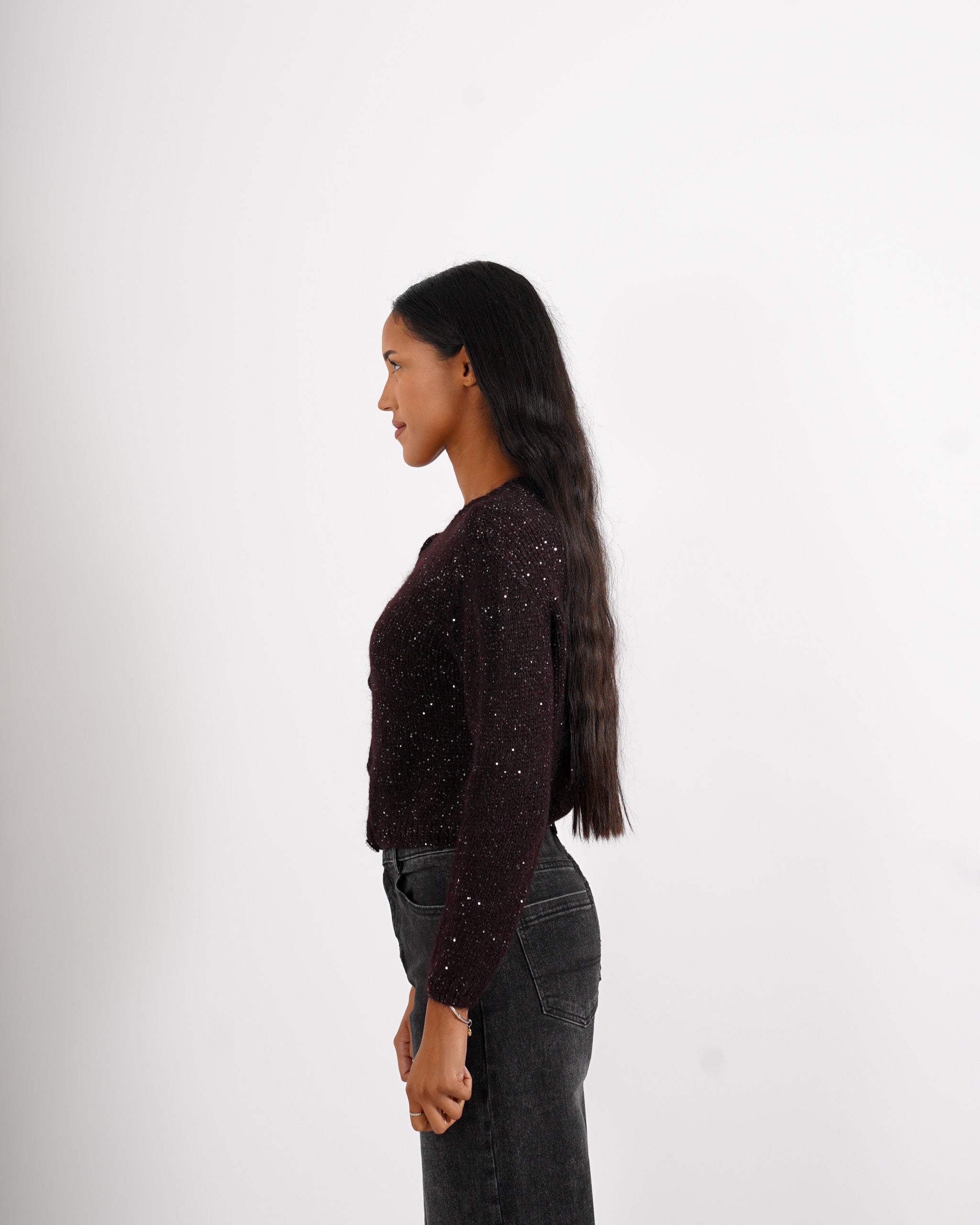 Cardigan con bottone gioiello in lana mohair - Purezza