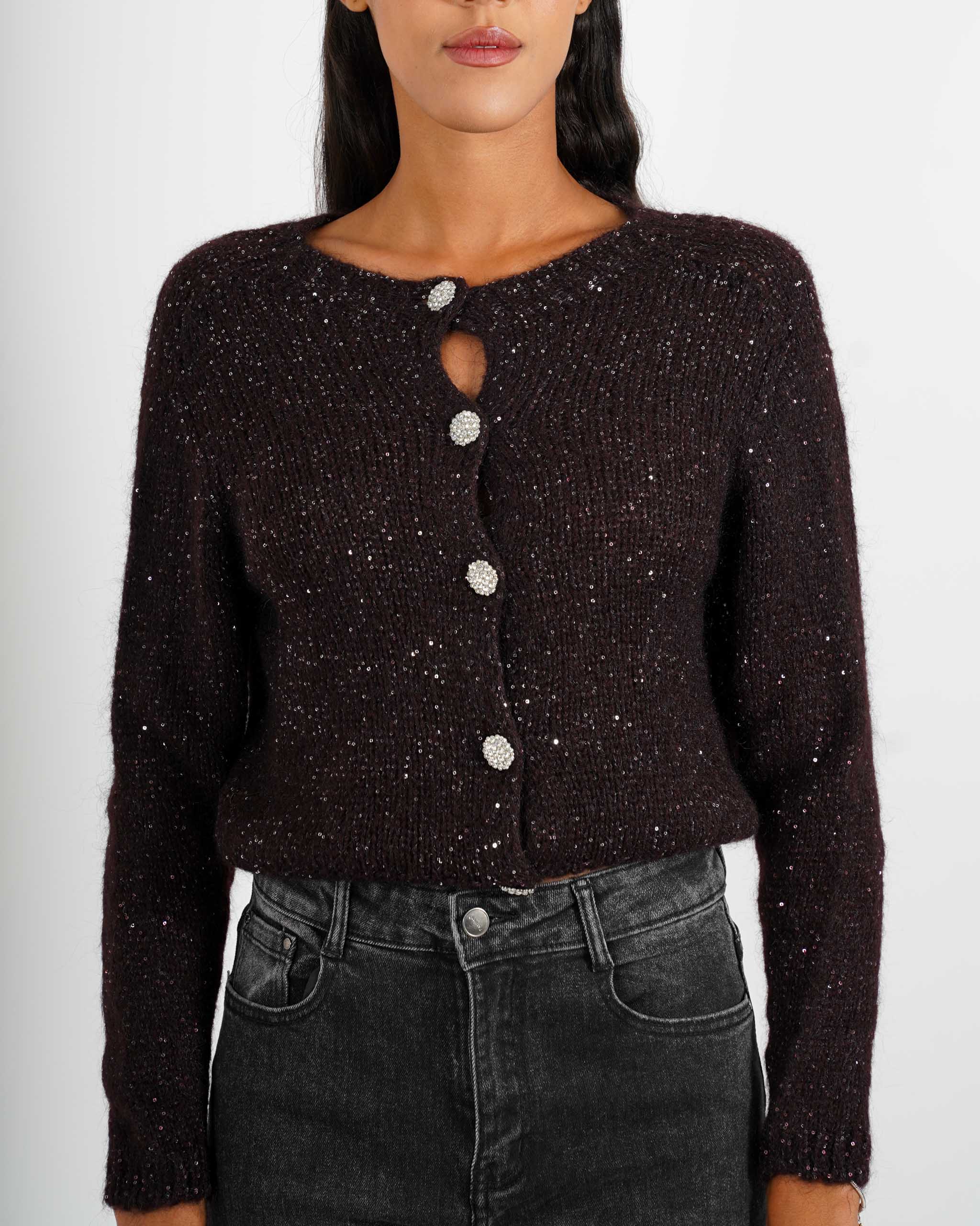 Cardigan con bottone gioiello in lana mohair - Purezza