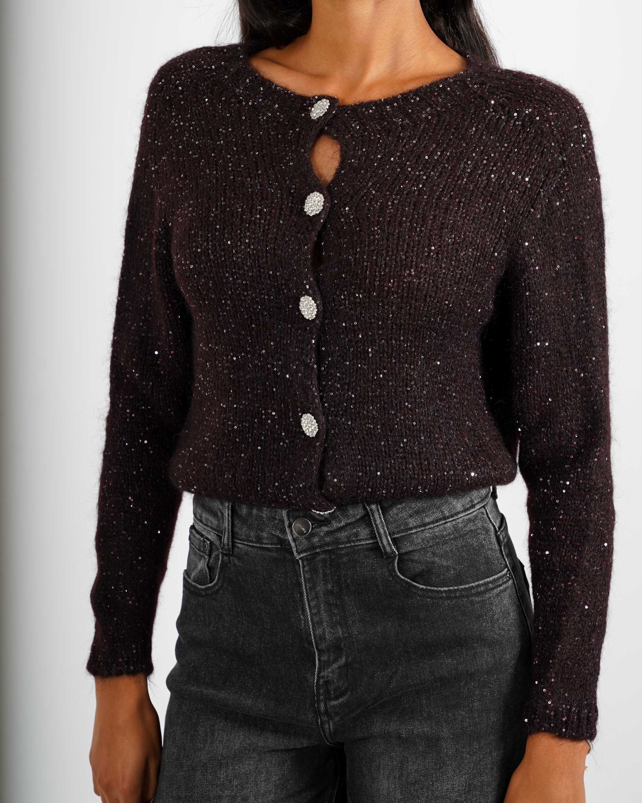 Cardigan con bottone gioiello in lana mohair - Purezza