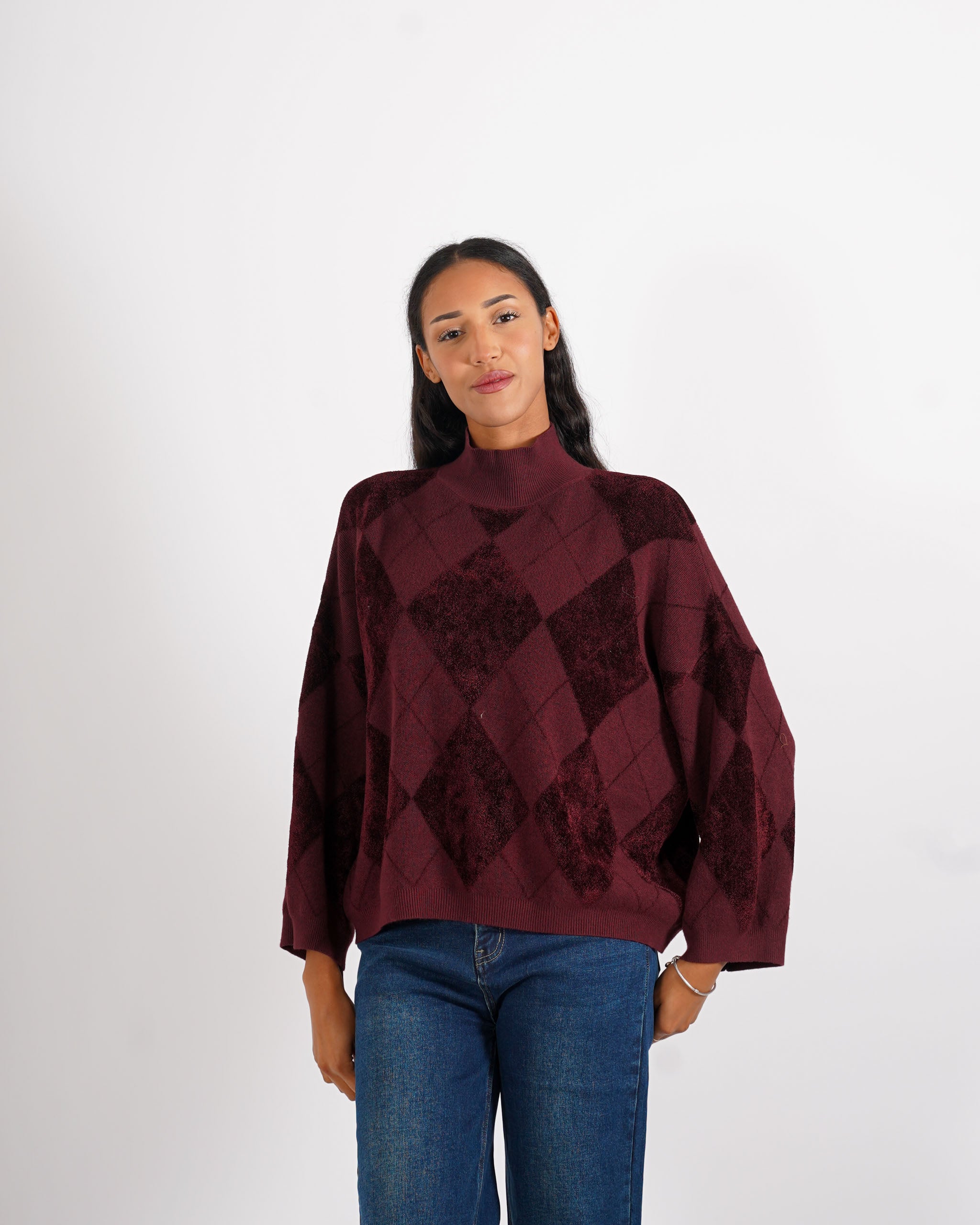 Maglia collo alto con losanghe in mano ciniglia - Tamaris