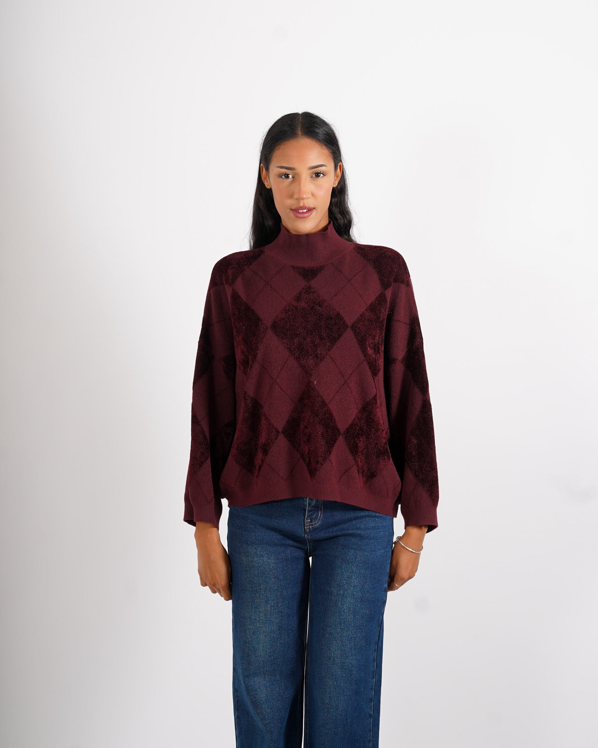 Maglia collo alto con losanghe in mano ciniglia - Tamaris