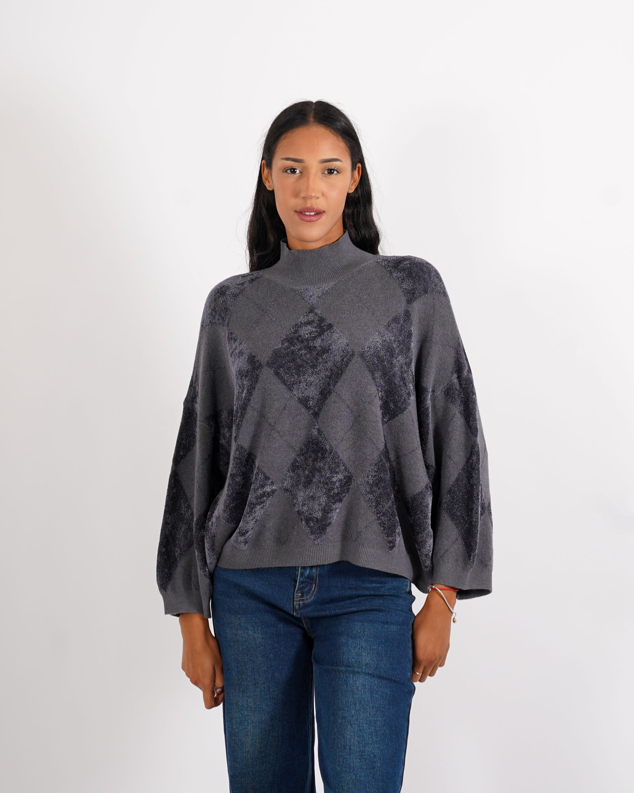 Maglia collo alto con losanghe in mano ciniglia - Tamaris