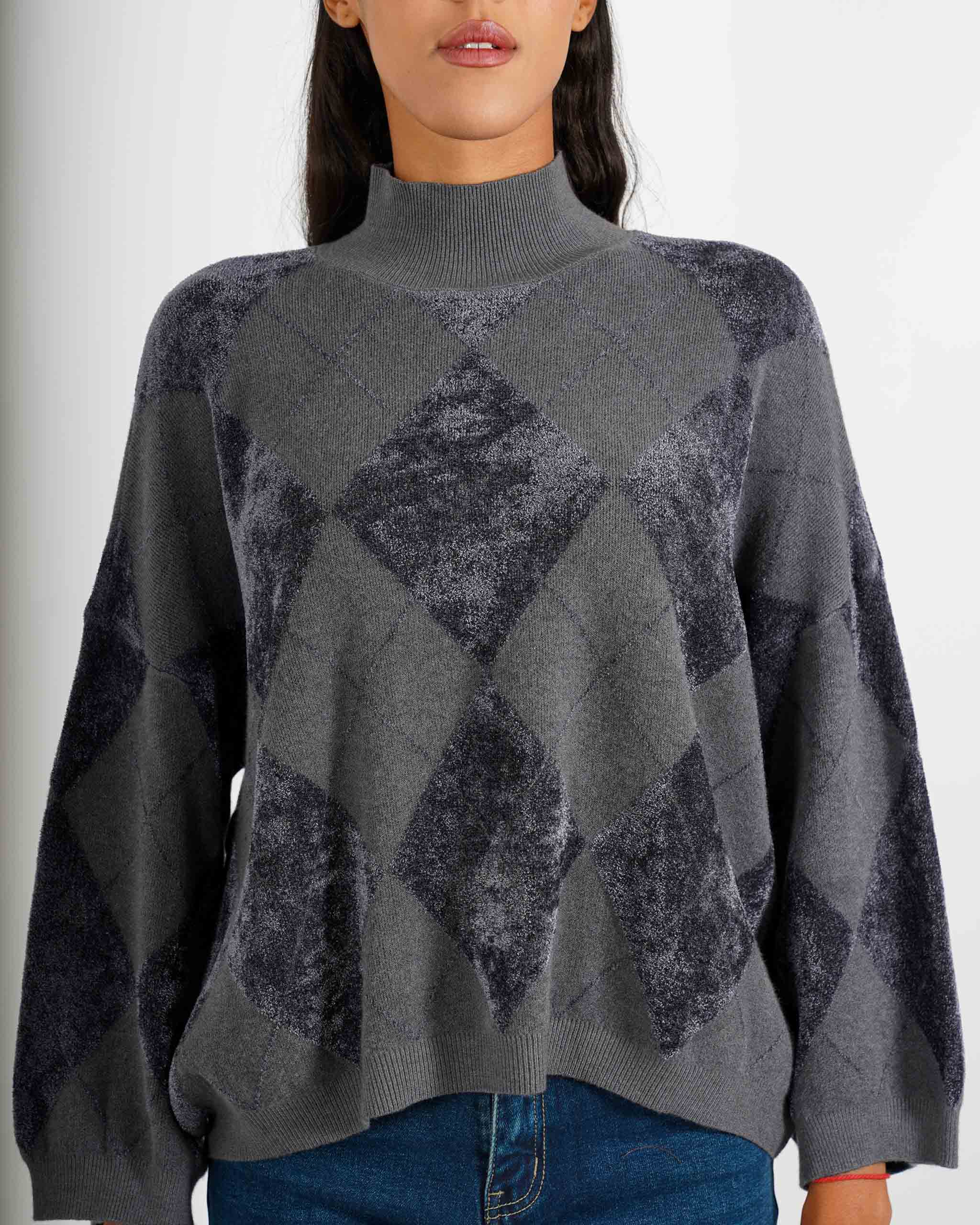 Maglia collo alto con losanghe in mano ciniglia - Tamaris