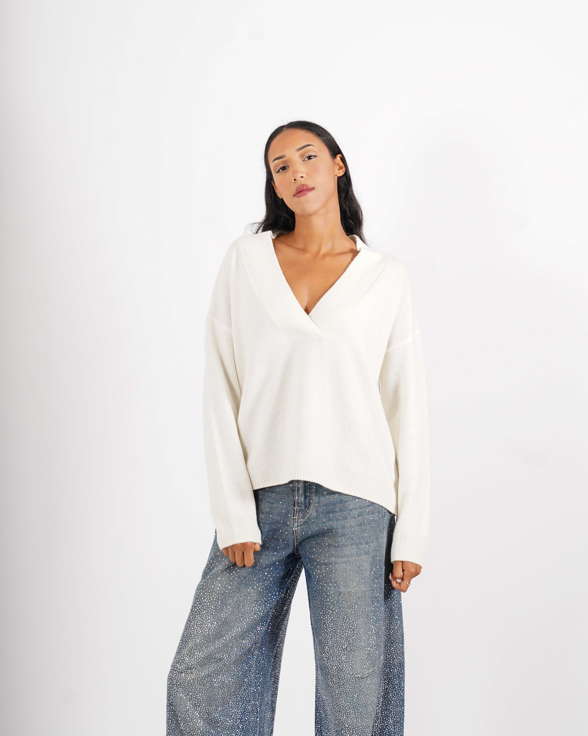 Maglia scollo a V in lana - Gianna